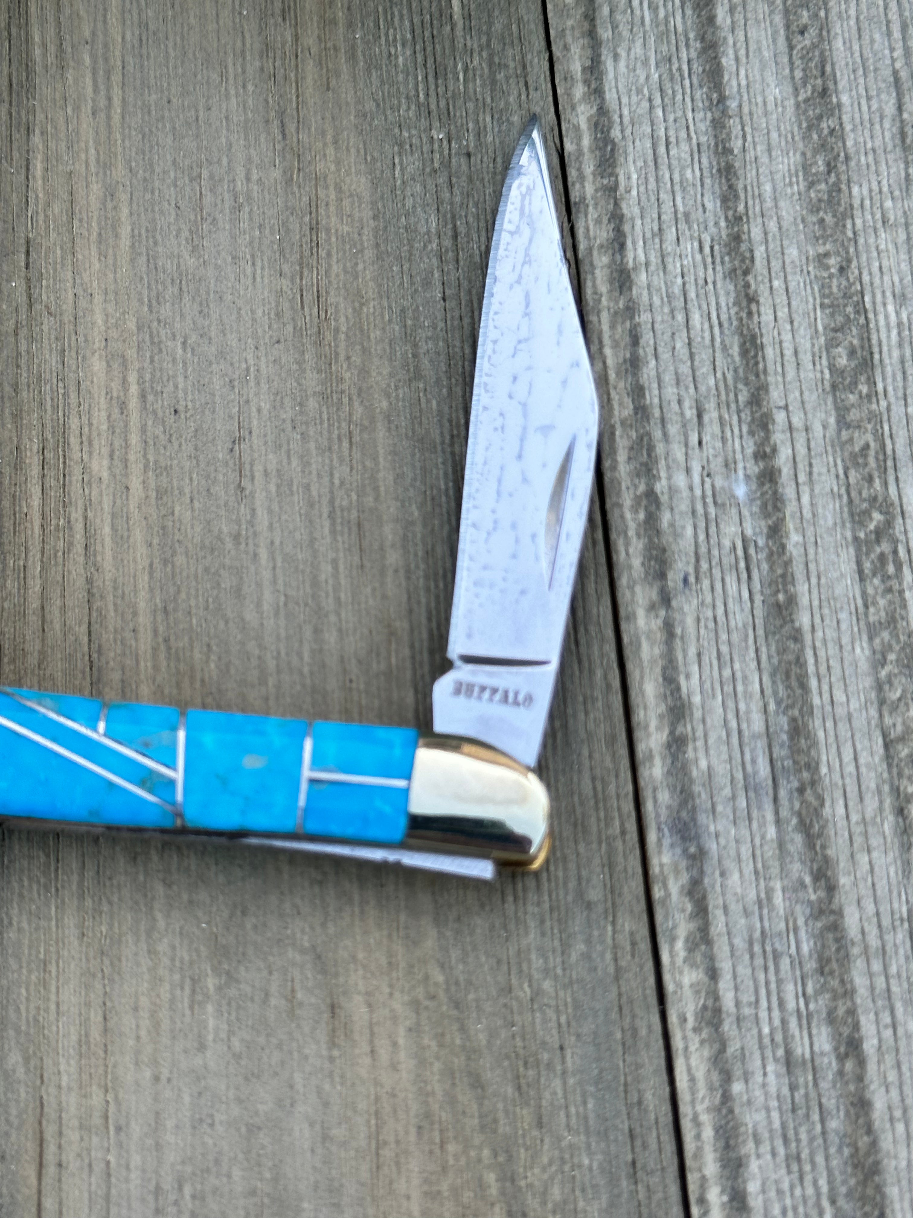 Southwest Made Kingman Turquoise Inlay & Sterling Silver Knife