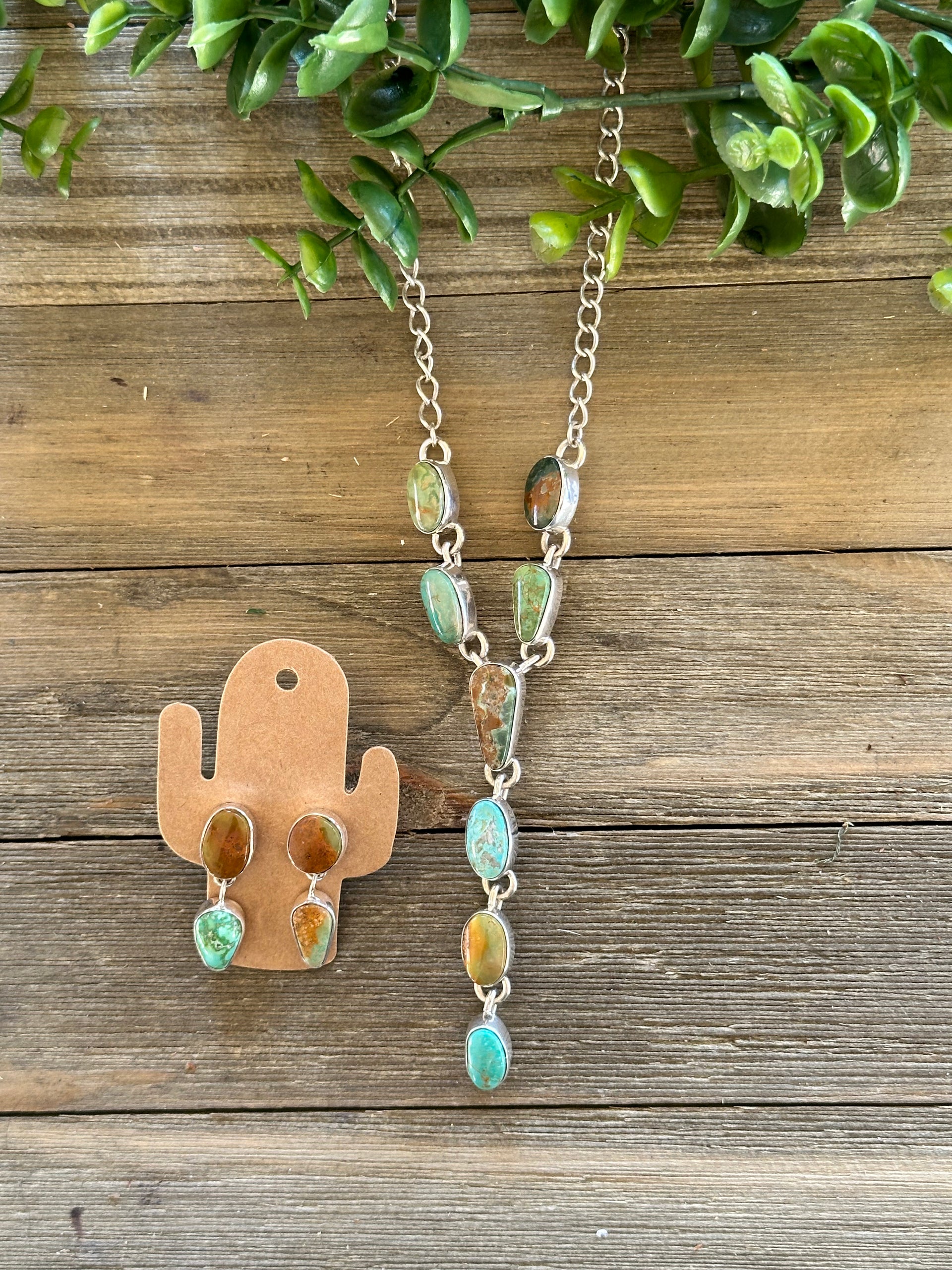Southwest Made Royston Turquoise & Sterling Silver Lariat Necklace Set
