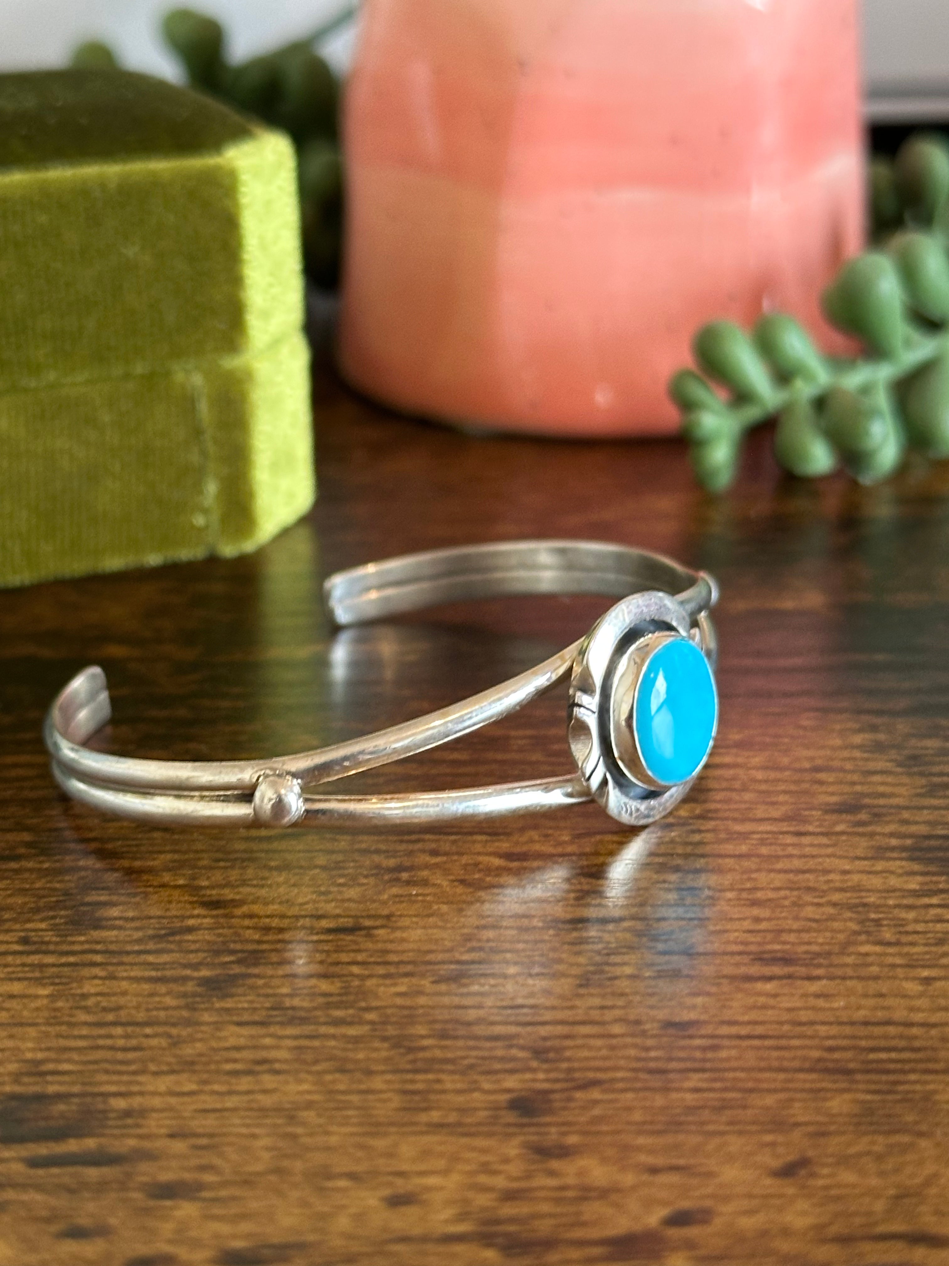 Navajo Made Kingman Turquoise & Sterling Silver Cuff Bracelet