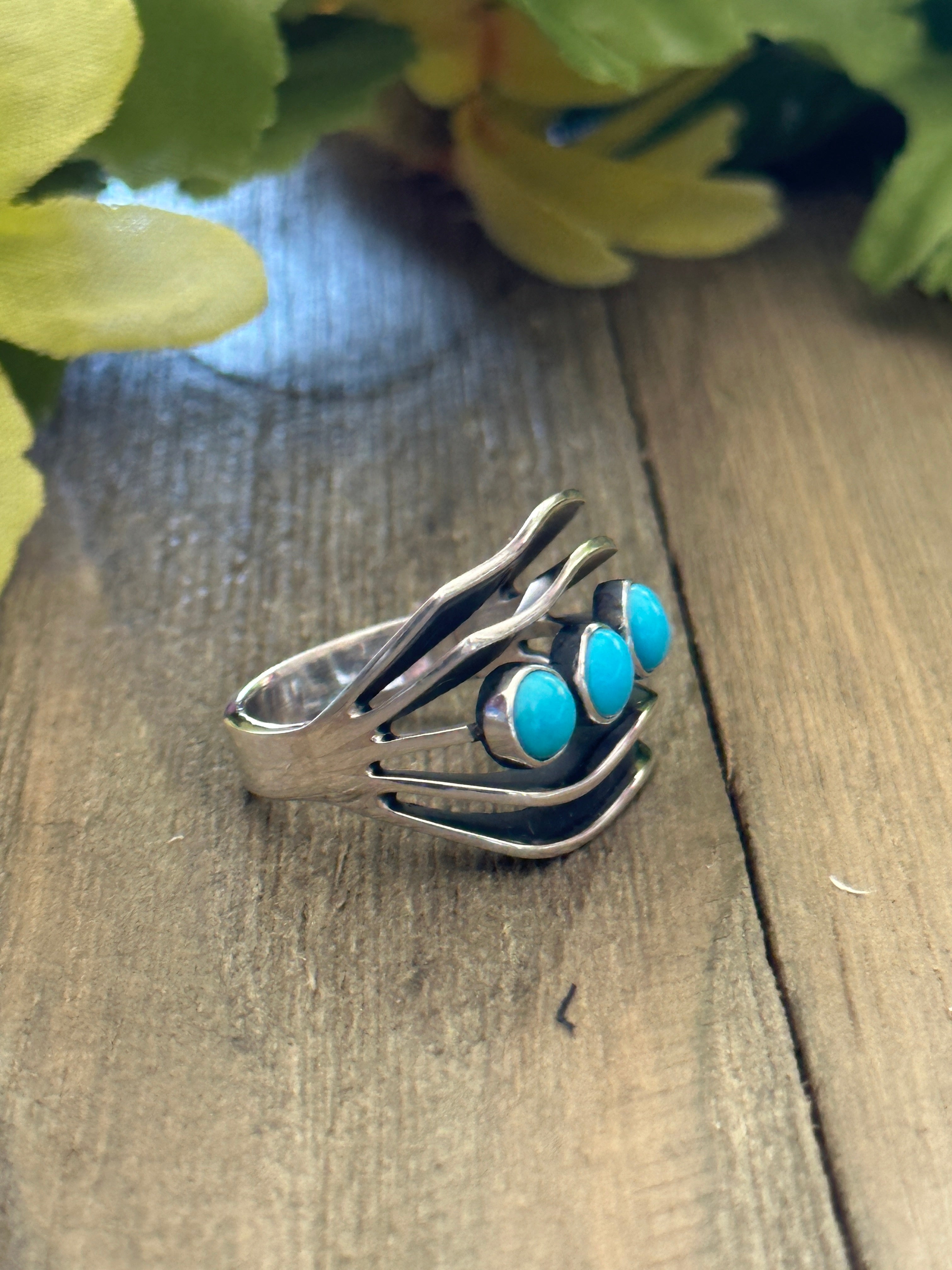 Navajo Made Sleeping Beauty & Sterling Silver Ring