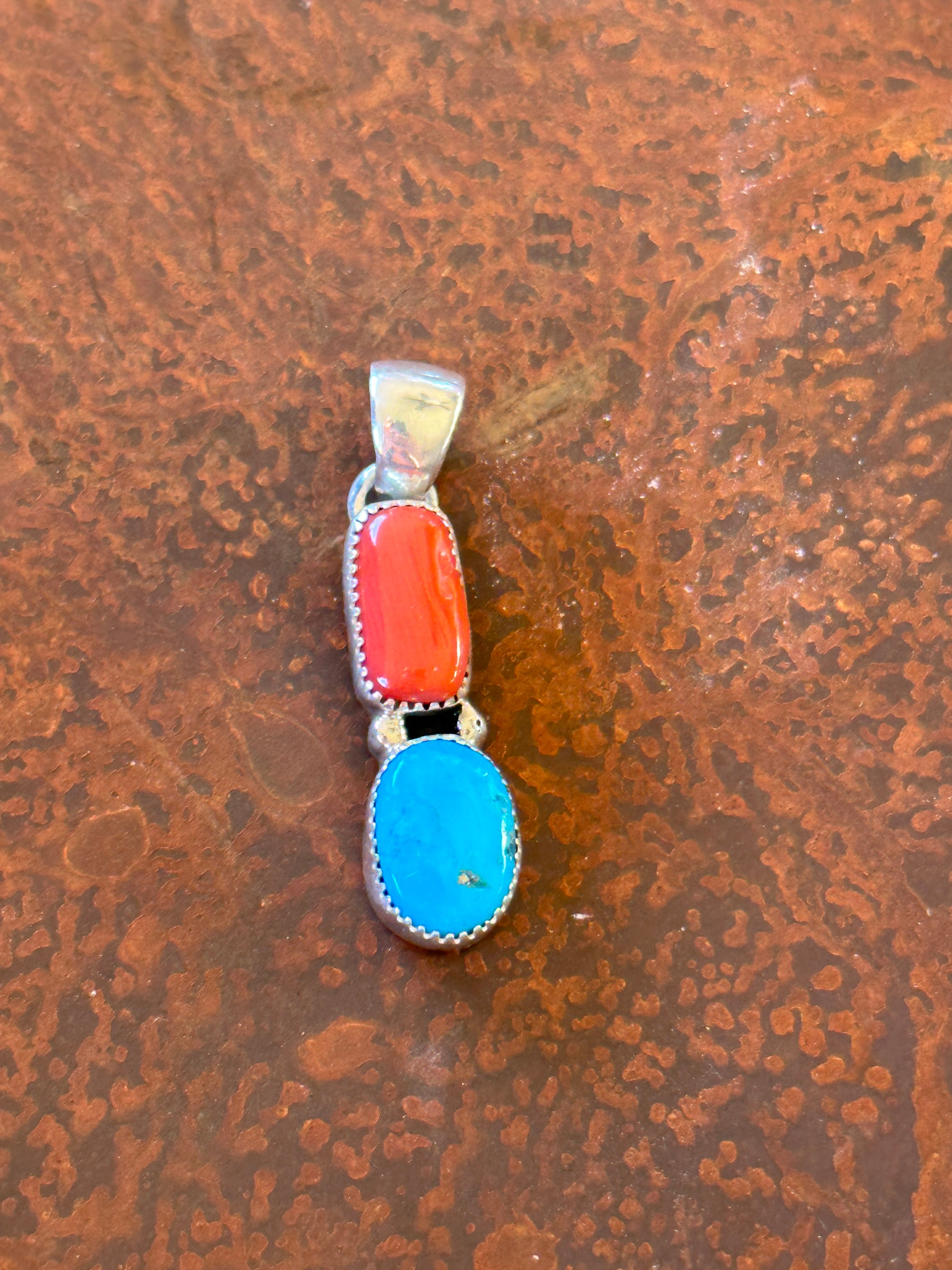 Navajo Made Multi Stone & Sterling Silver Pendant