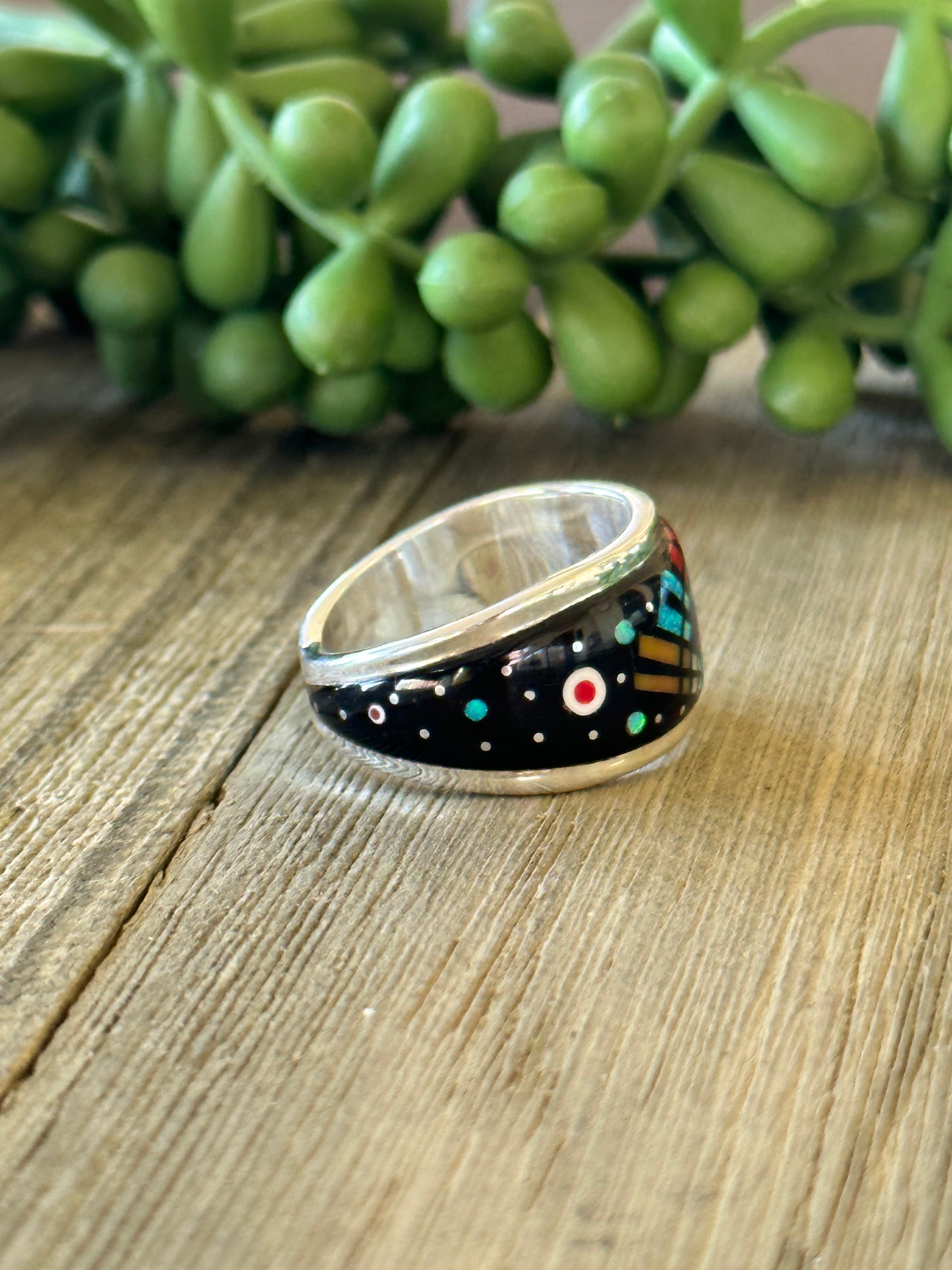 Southwest Handmade Multi Stone & Sterling Silver Inlay Ring