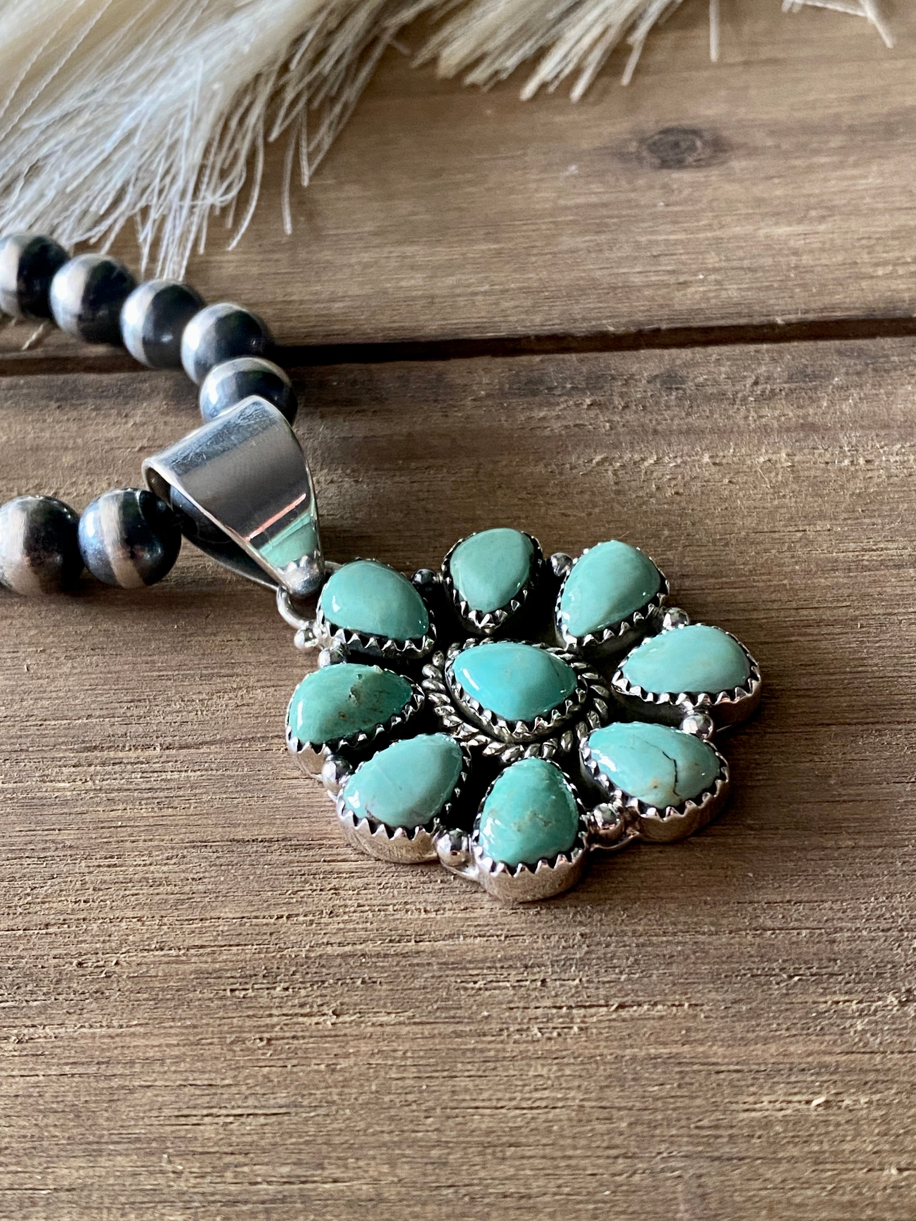 Southwest Handmade Kingman Turquoise & Sterling Silver Cluster Pendant