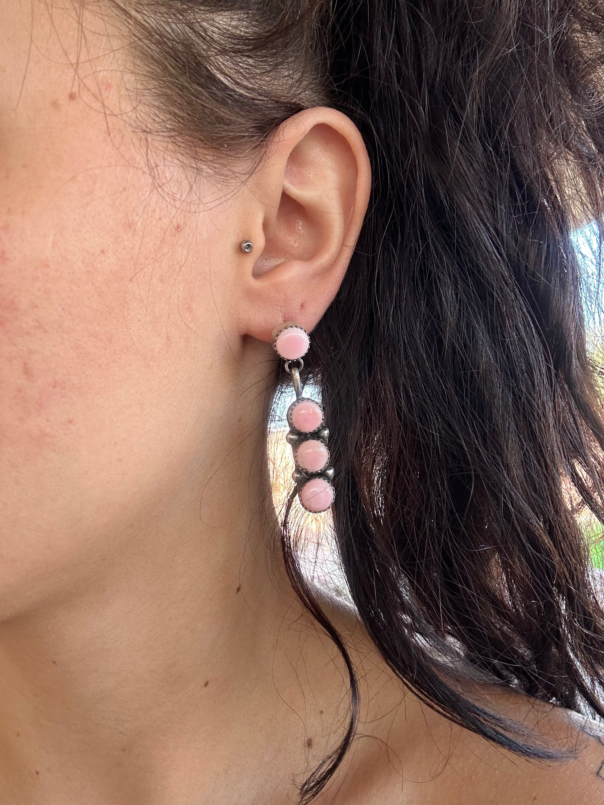 Judith Dixon Pink Conch & Sterling Silver Post Dangle Earrings