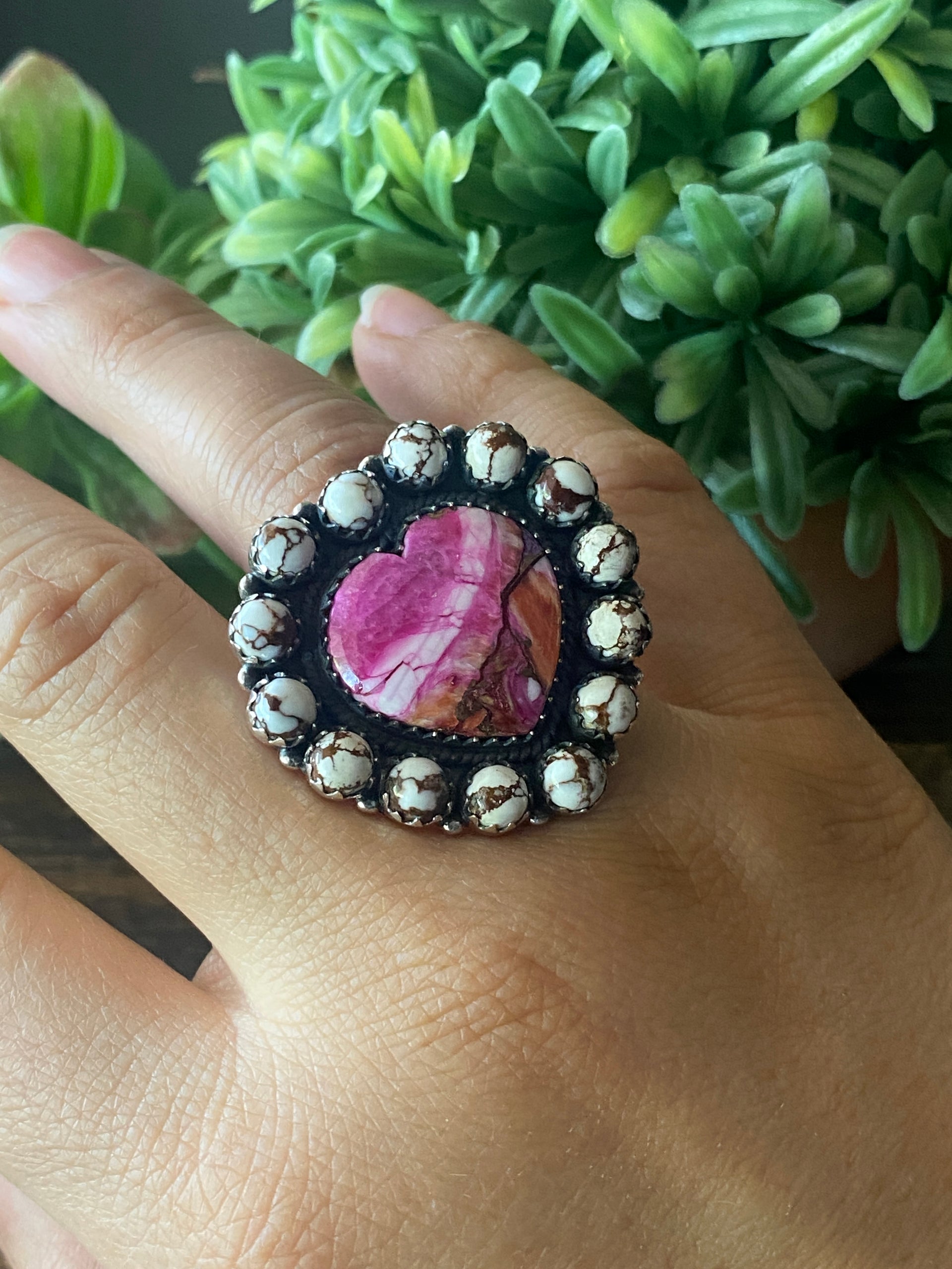 Southwest Handmade Multi Stone & Sterling Silver Adjustable Cluster Ring