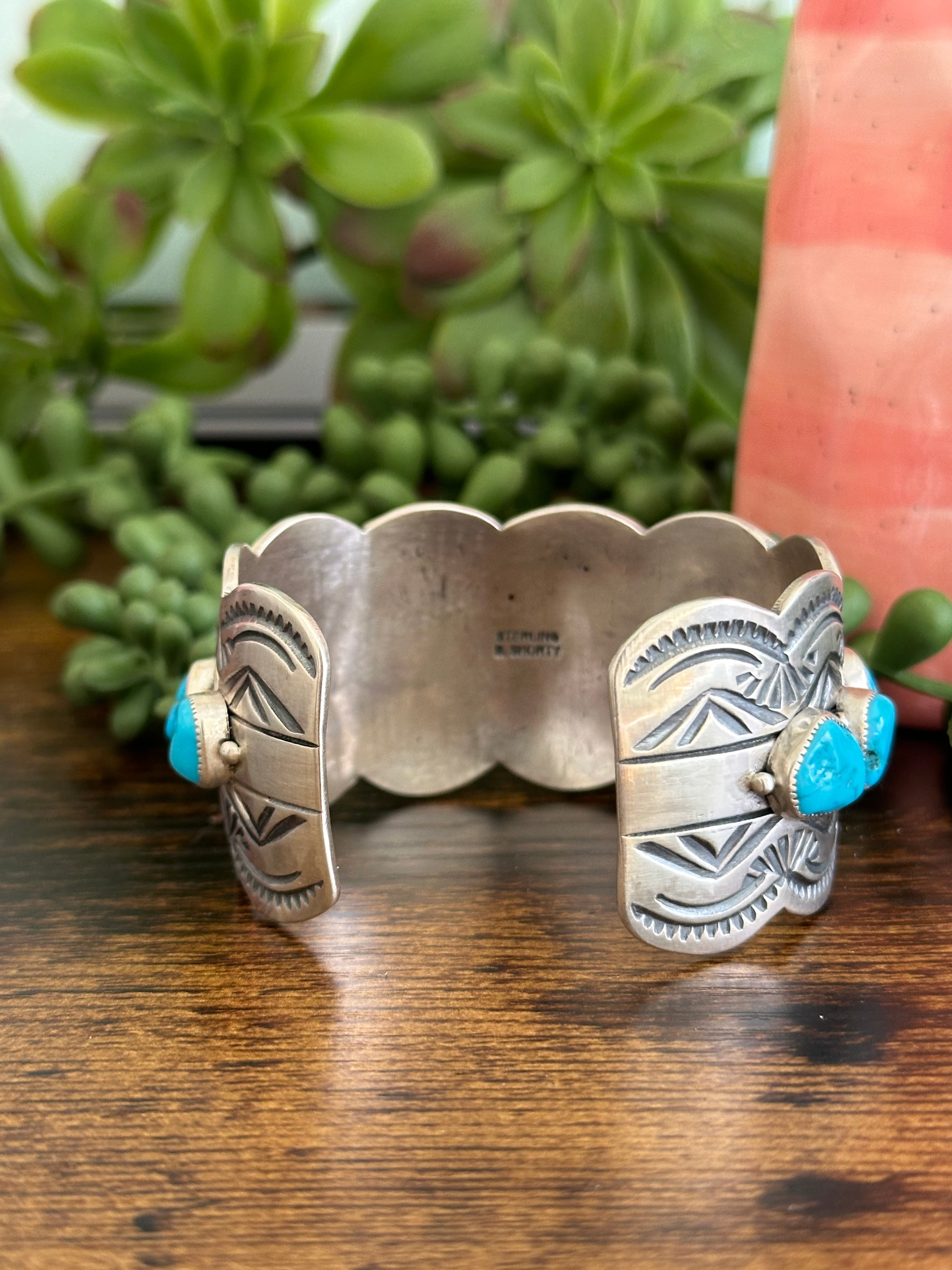 Navajo Made Kingman Turquoise & Sterling Silver Cuff Bracelet