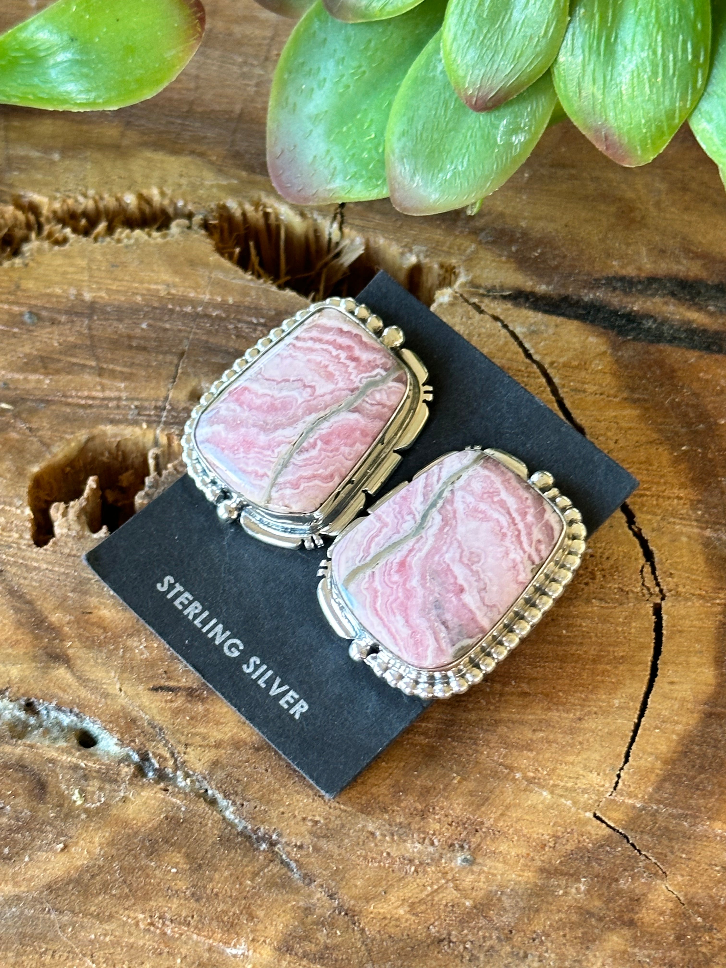 Wydell Billie Rhodochrosite & Sterling Silver Post Dangle Earrings