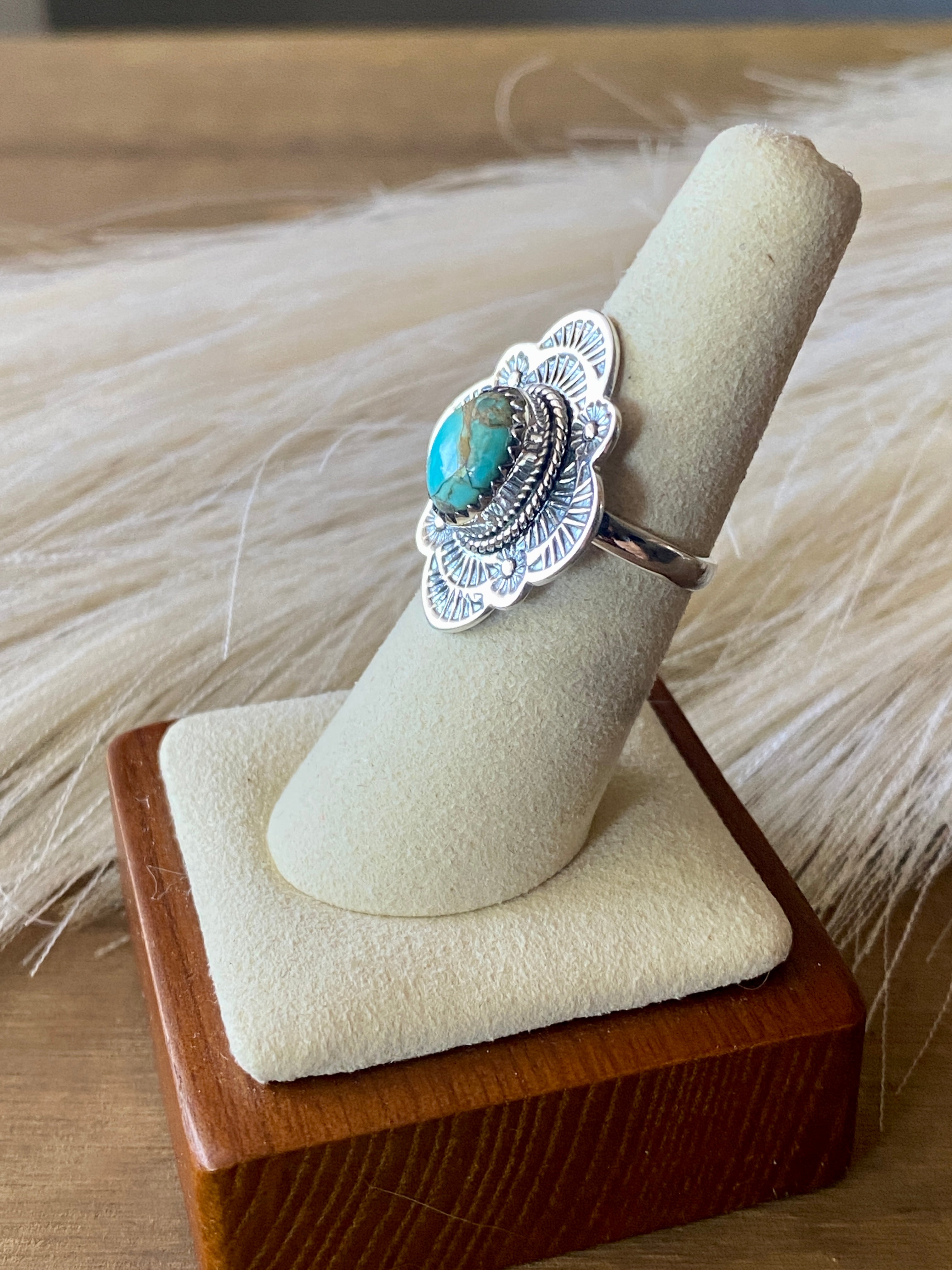 #5 Southwest Handmade Kingman Turquoise & Sterling Silver Ring Size 6