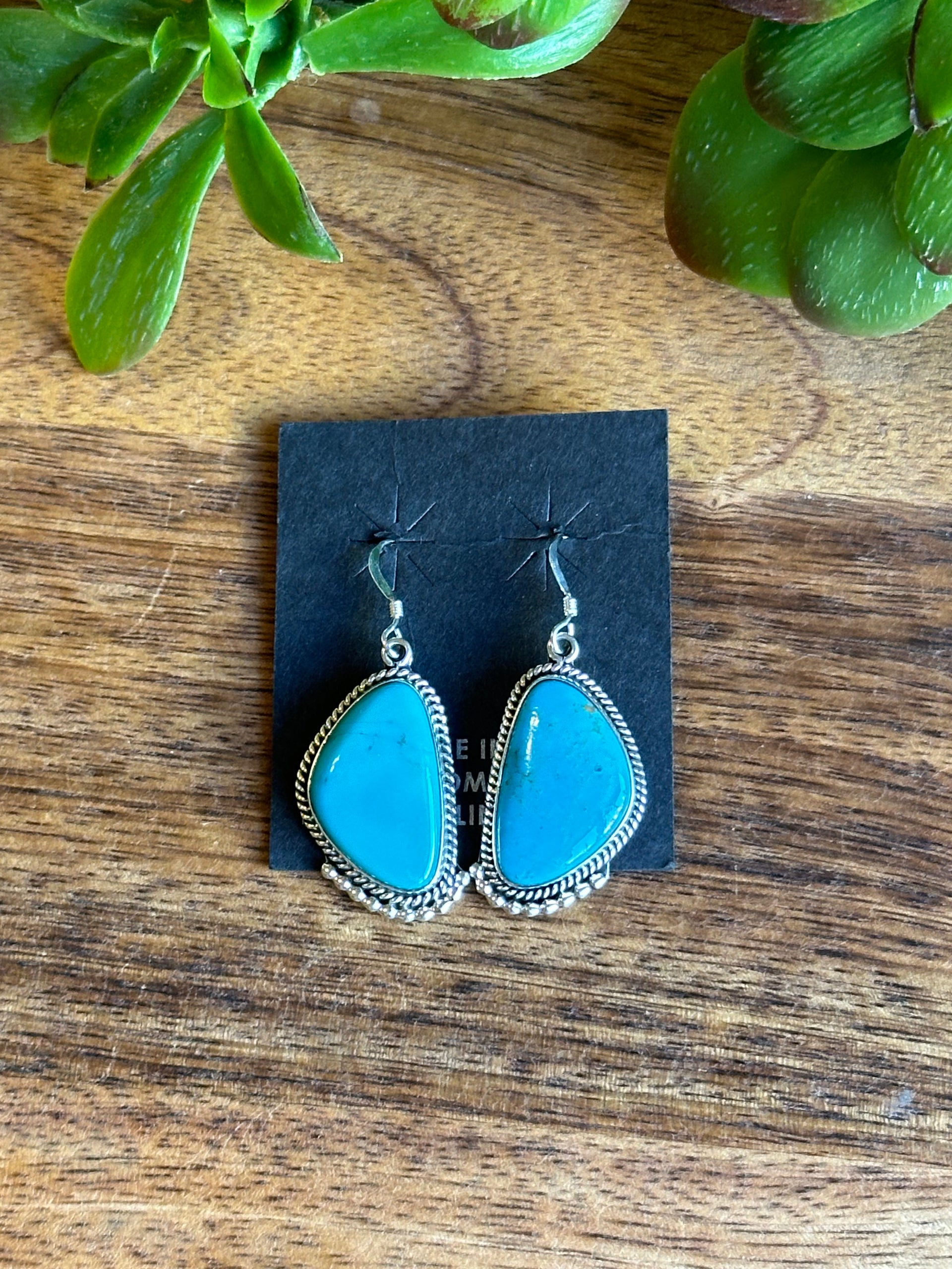 Navajo Made Kingman Turquoise & Sterling Silver Dangle Earrings