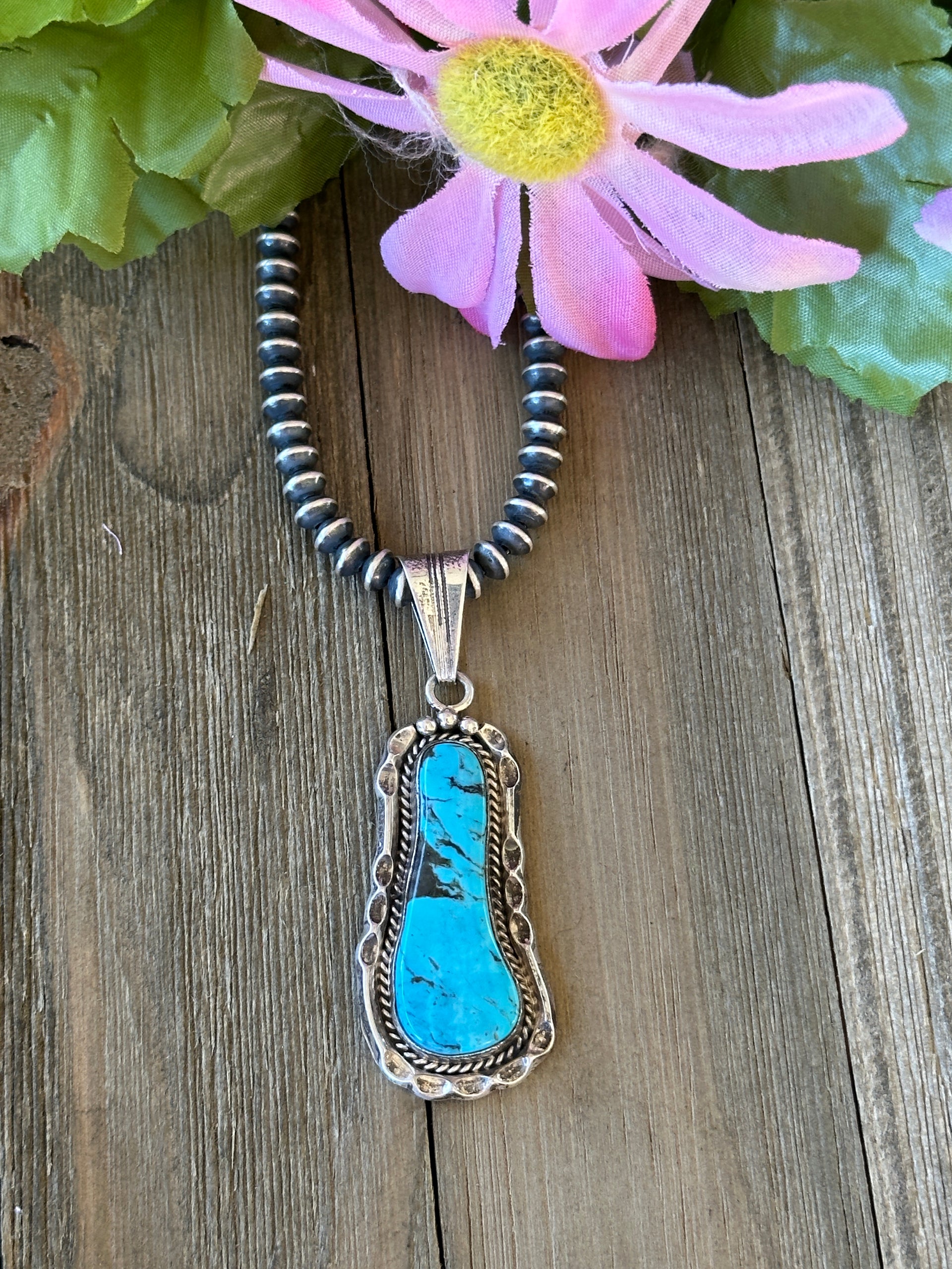 Sam Yellowhair Kingman Turquoise & Sterling Silver Pendant