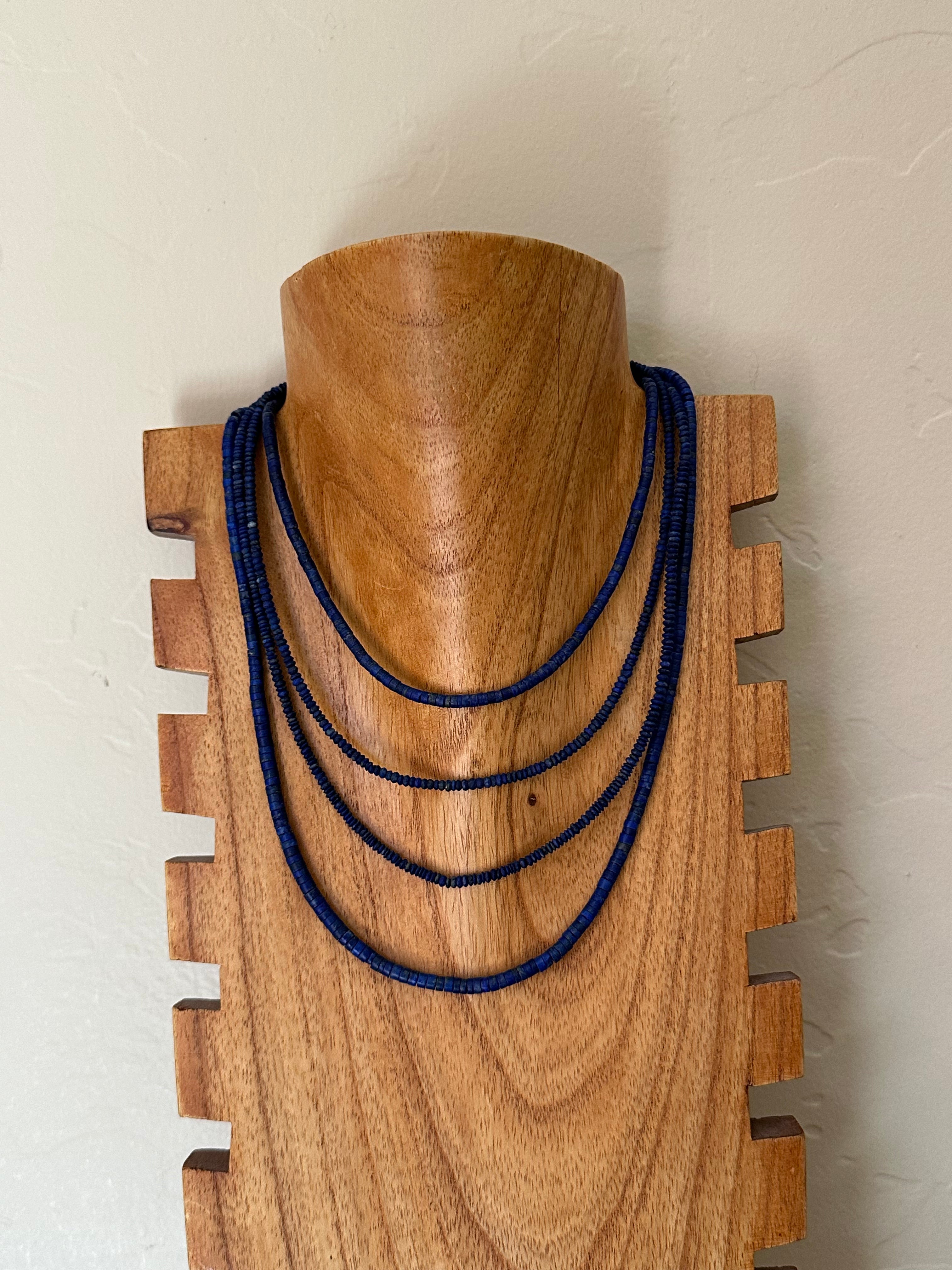 Navajo Strung Lapis & Sterling Silver Pearls Beaded Necklace