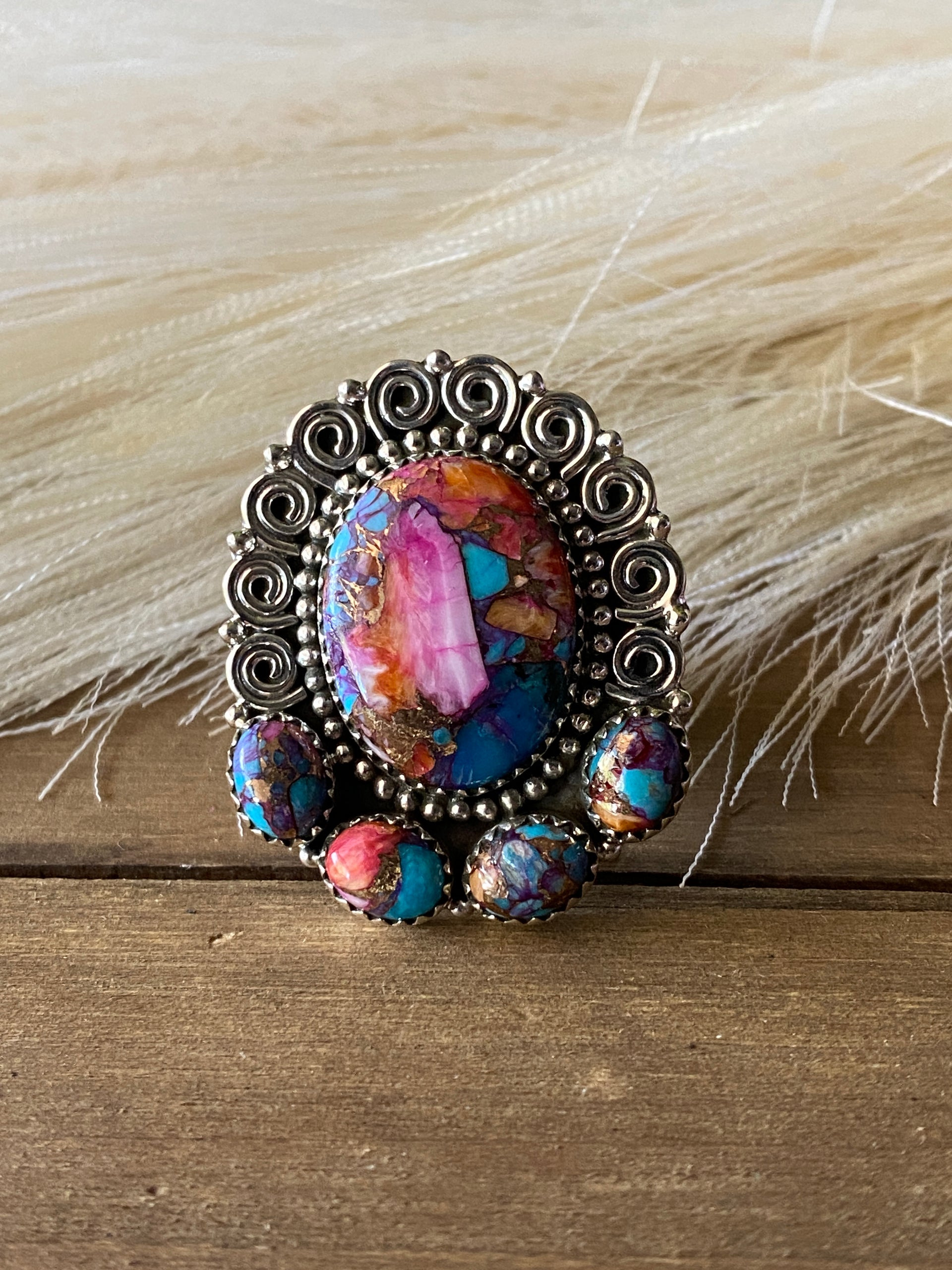 Southwest Handmade Mohave Turquoise & Sterling Silver Adjustable Ring