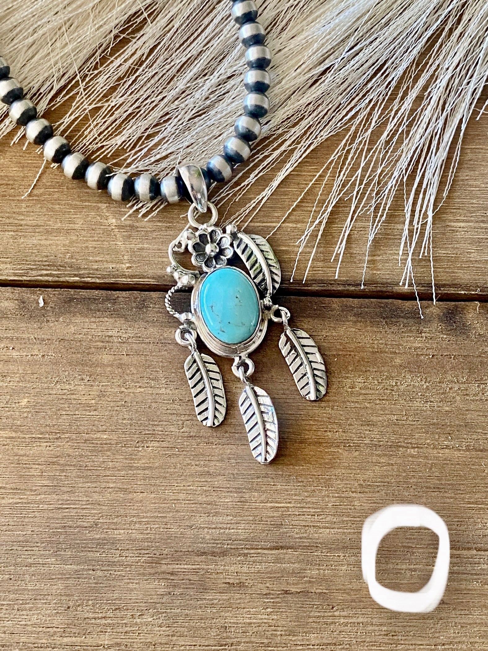 Southwest Handmade Kingman Turquoise & Sterling Silver Feather Pendant