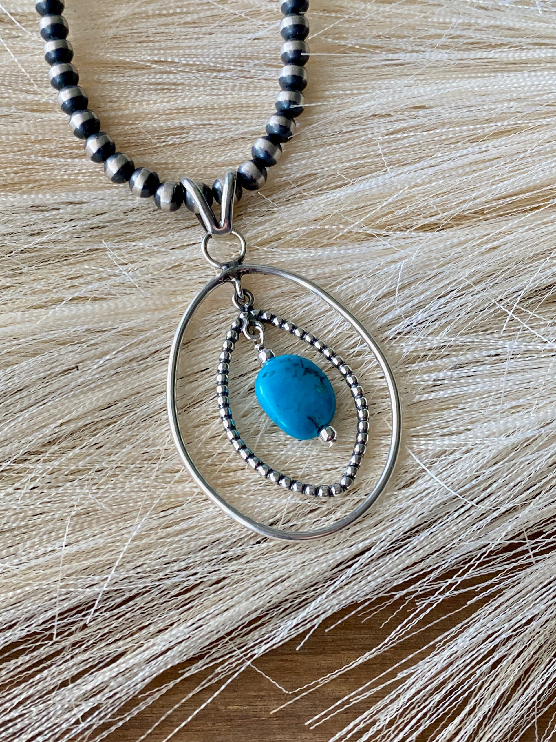 Navajo Made Kingman Turquoise & Sterling Silver Pendant
