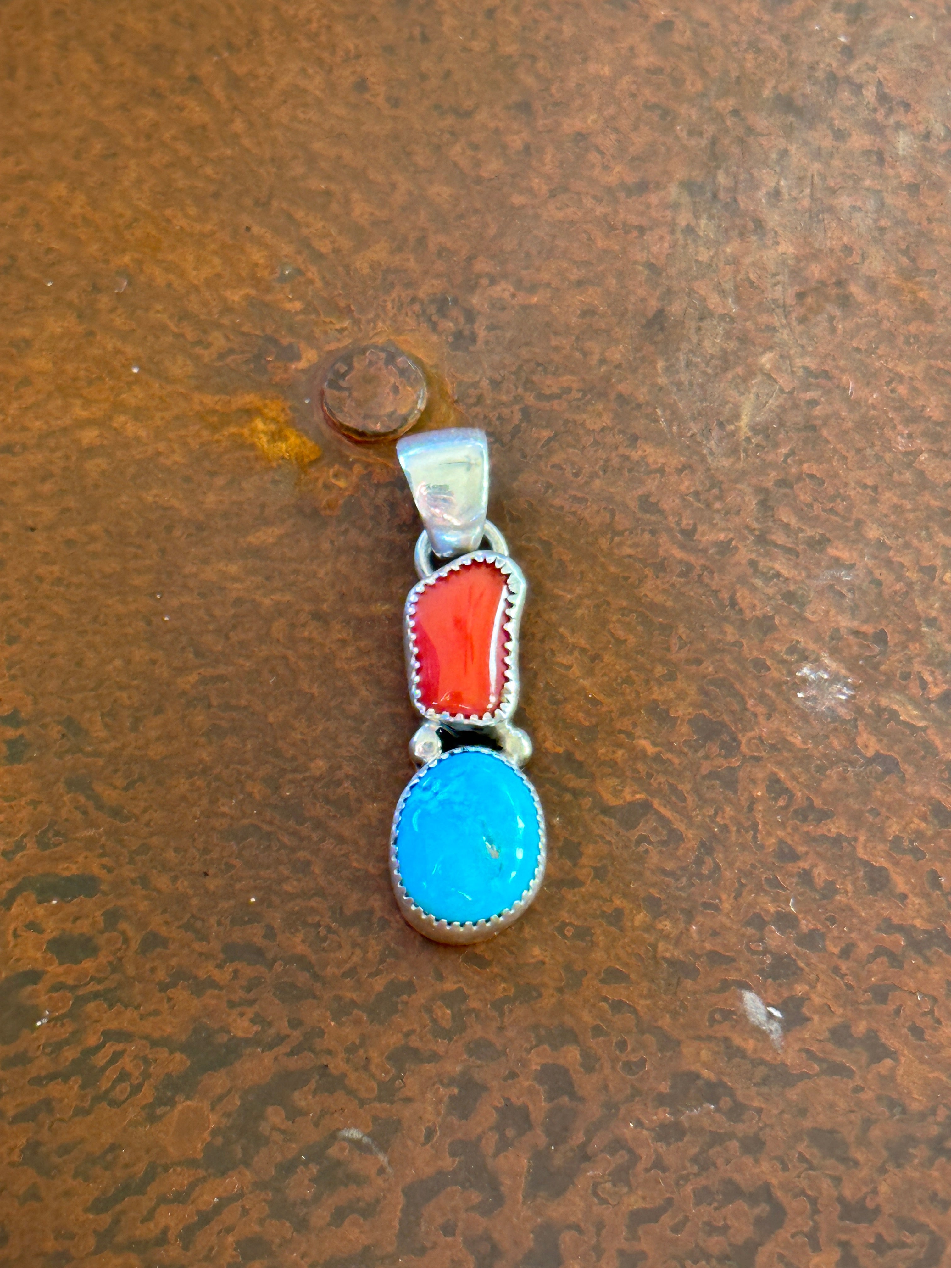 Navajo Made Multi Stone & Sterling Silver Pendant