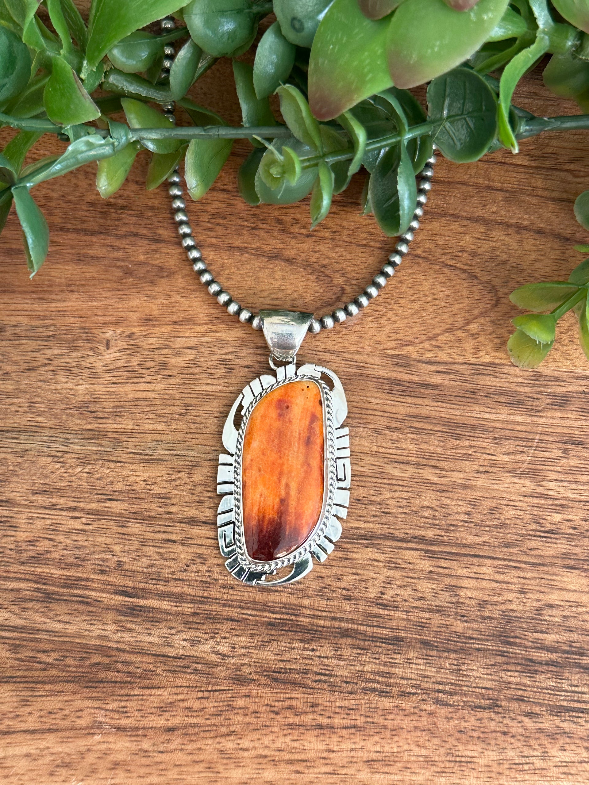 Larry Kay Spiny Oyster & Sterling Silver Pendant