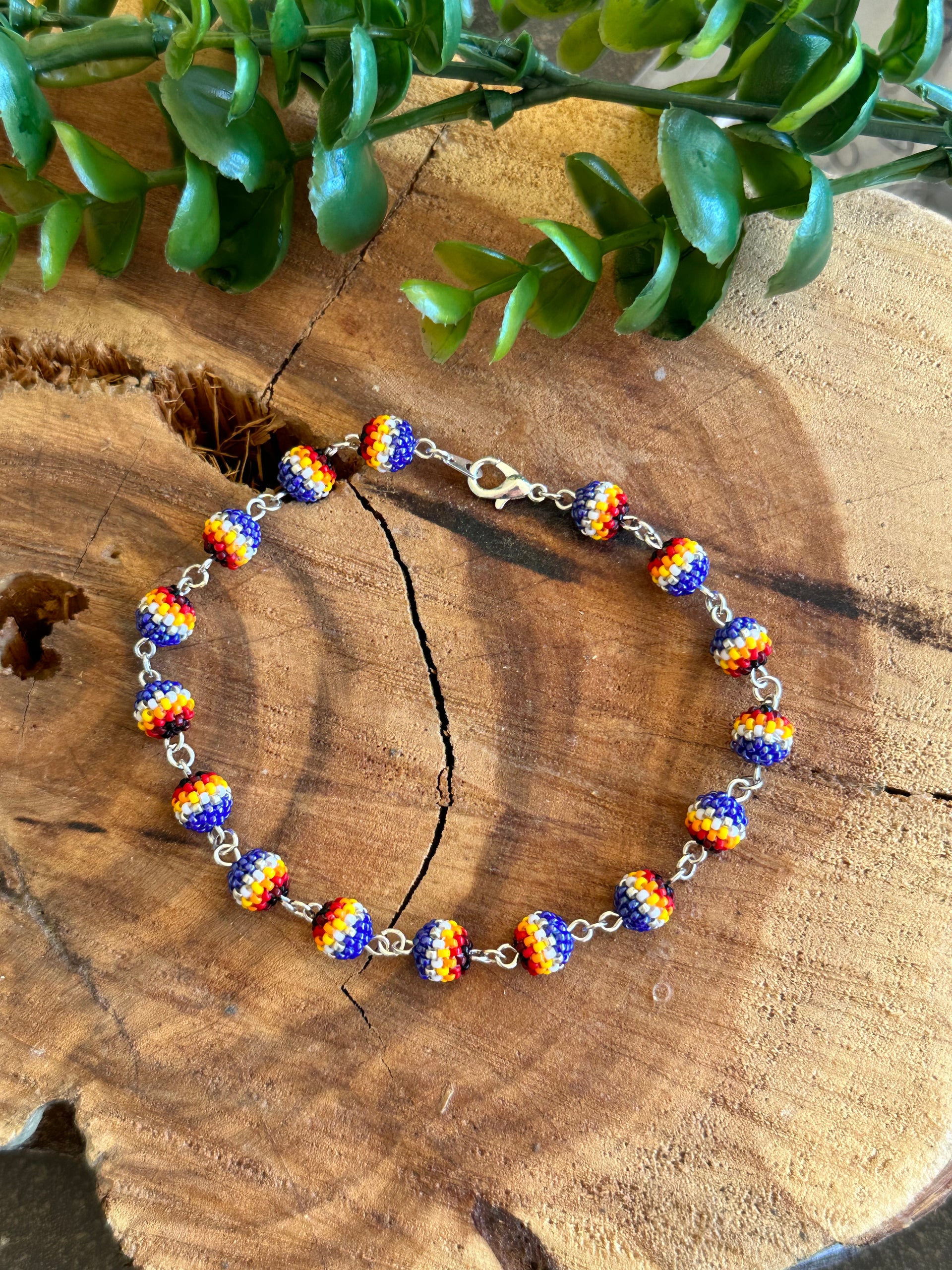 Navajo Beaded Sterling Silver Bracelet/Anklet