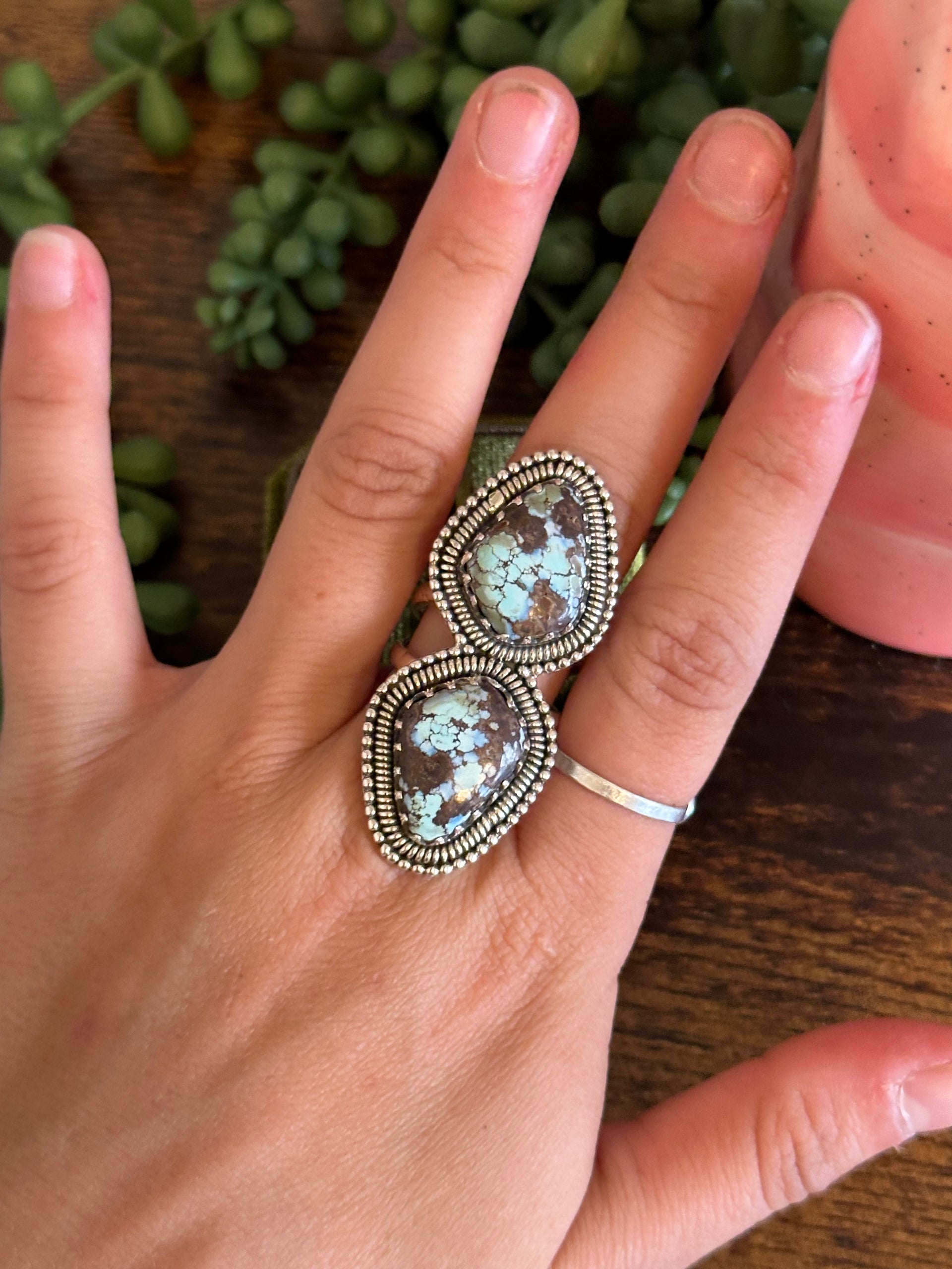 Navajo Made Golden Hills Turquoise & Sterling Silver Ring Size 8.25