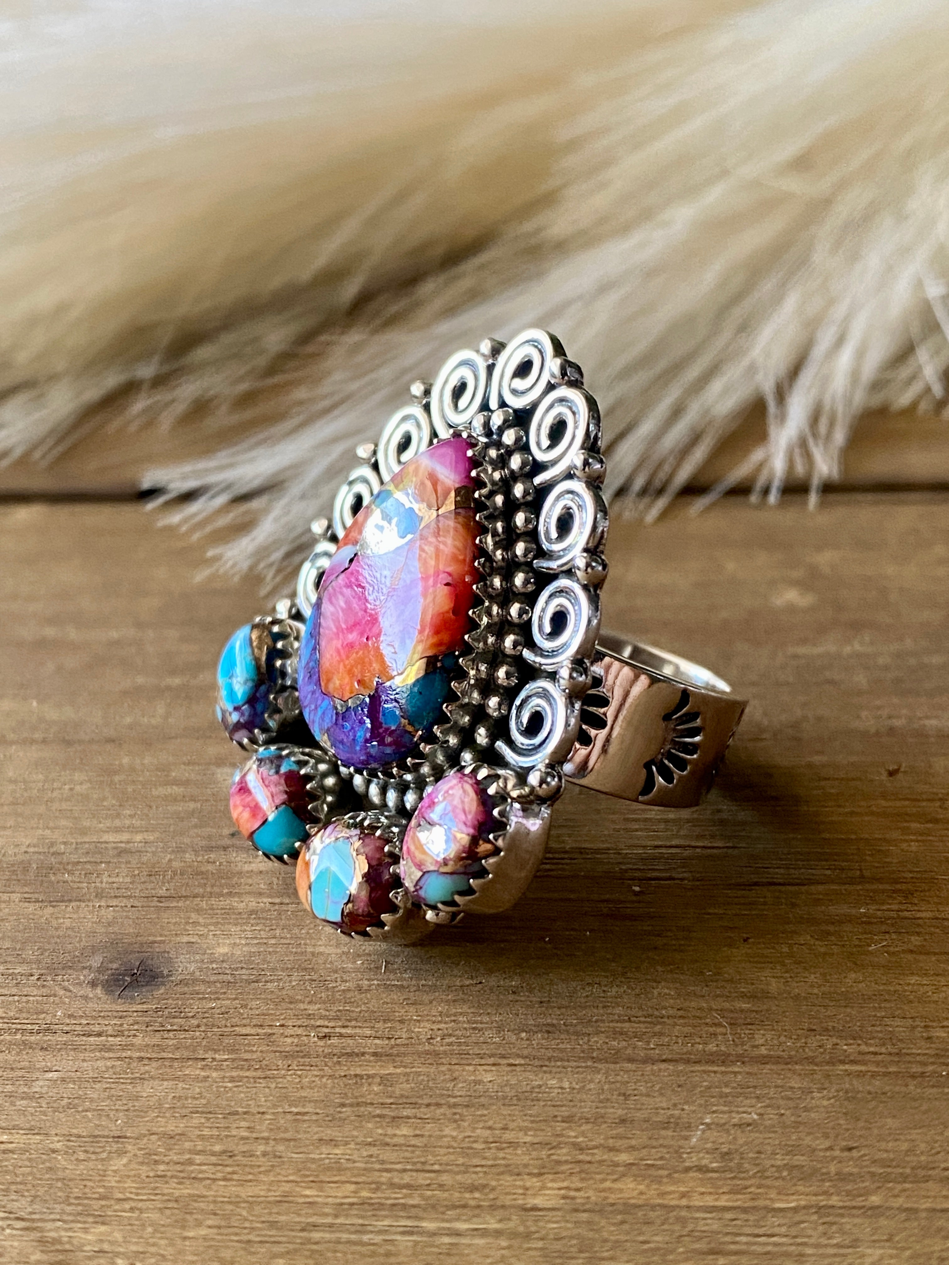 Southwest Handmade Mohave Turquoise & Sterling Silver Adjustable Ring