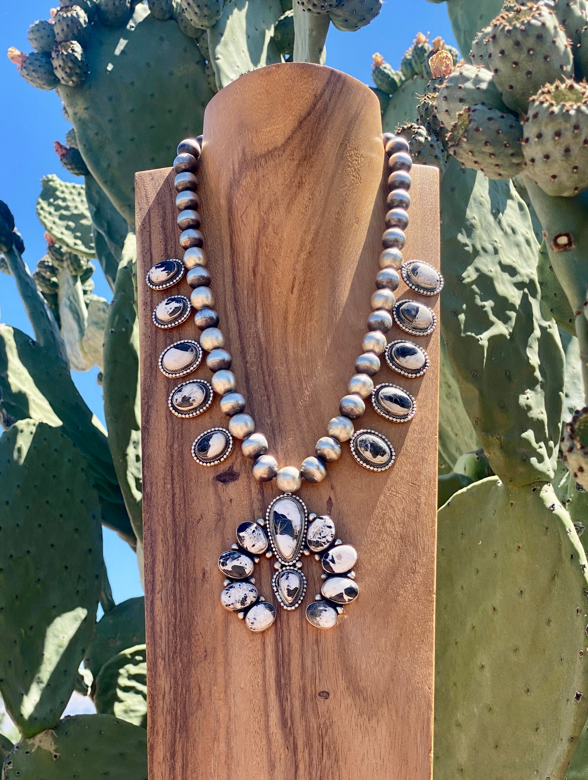 Bobby Johnson White Buffalo & Sterling Silver Squash Blossom Necklace Set