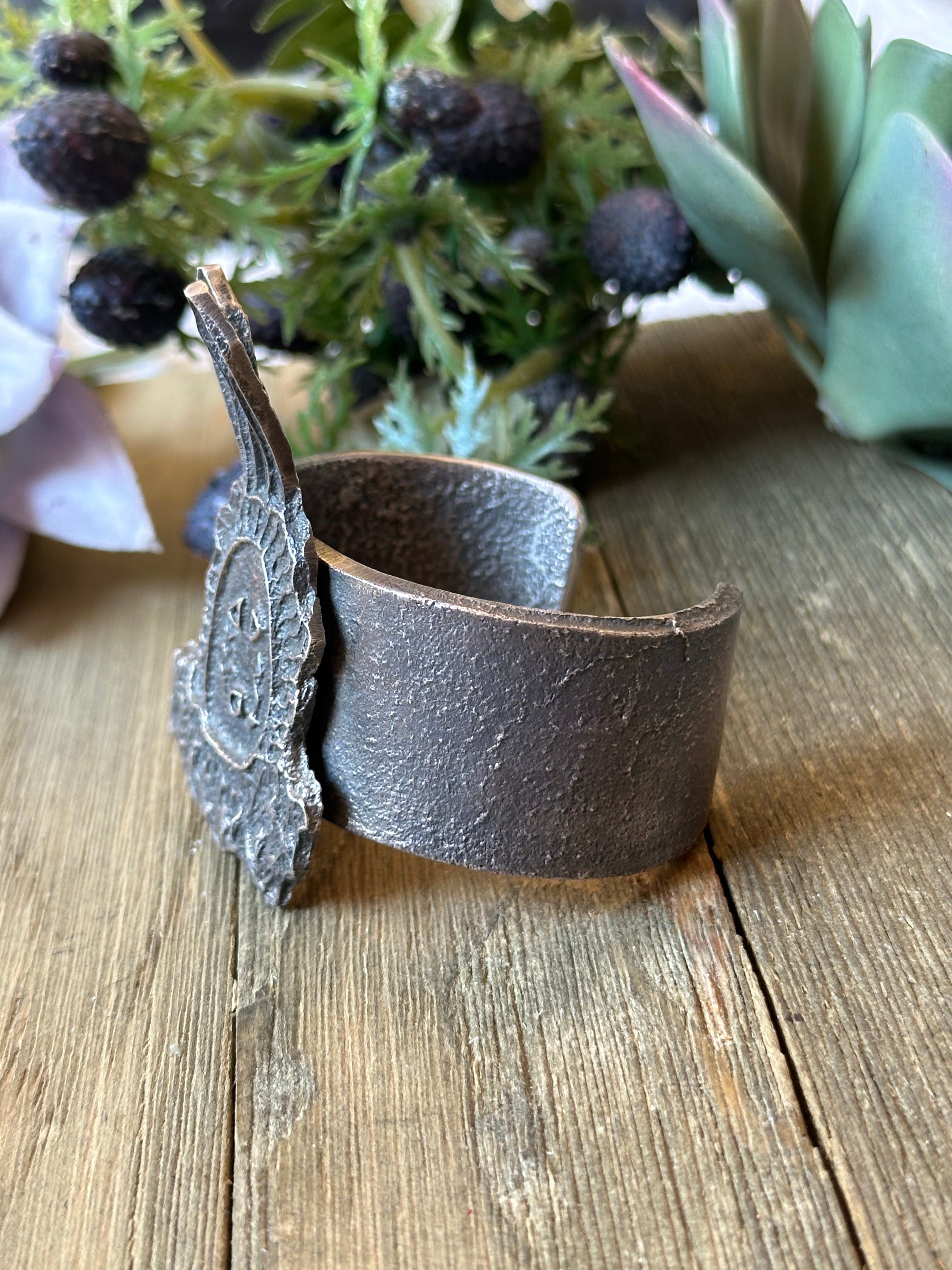 Navajo Made Sterling Silver Tufa Cast Cuff Bracelet