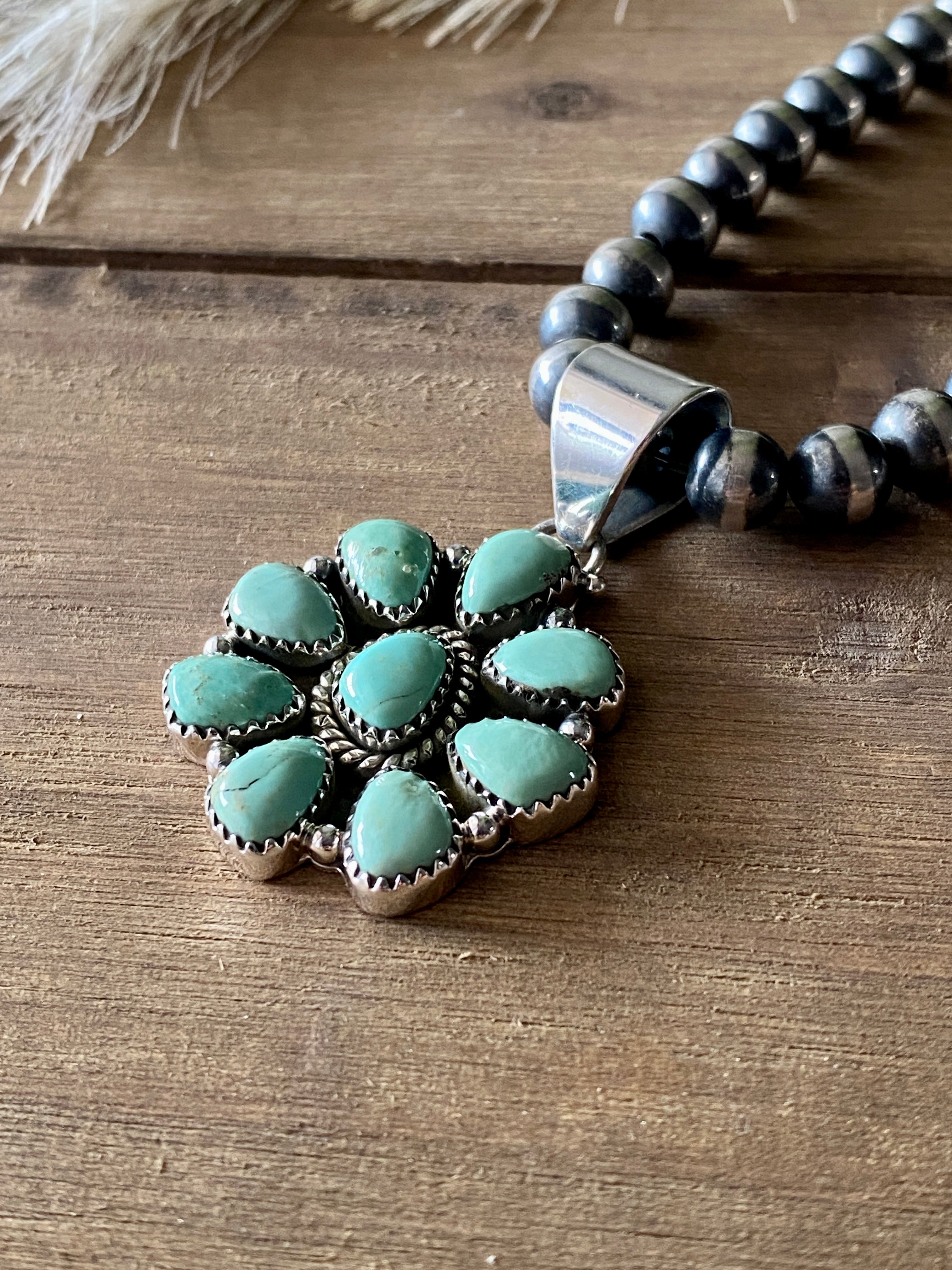 Southwest Handmade Kingman Turquoise & Sterling Silver Cluster Pendant