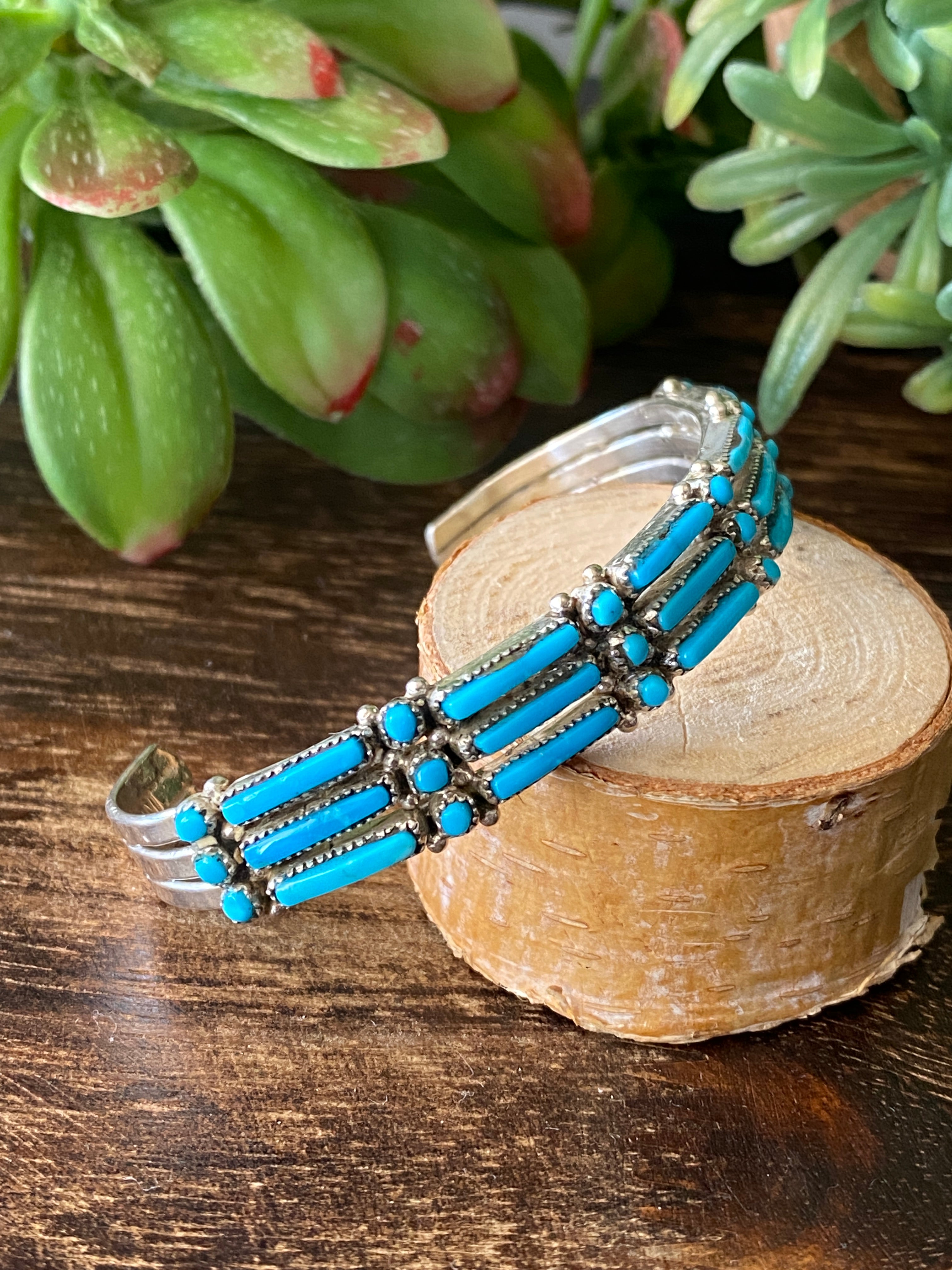 Zuni Made Turquoise & Sterling Silver Cuff Bracelet