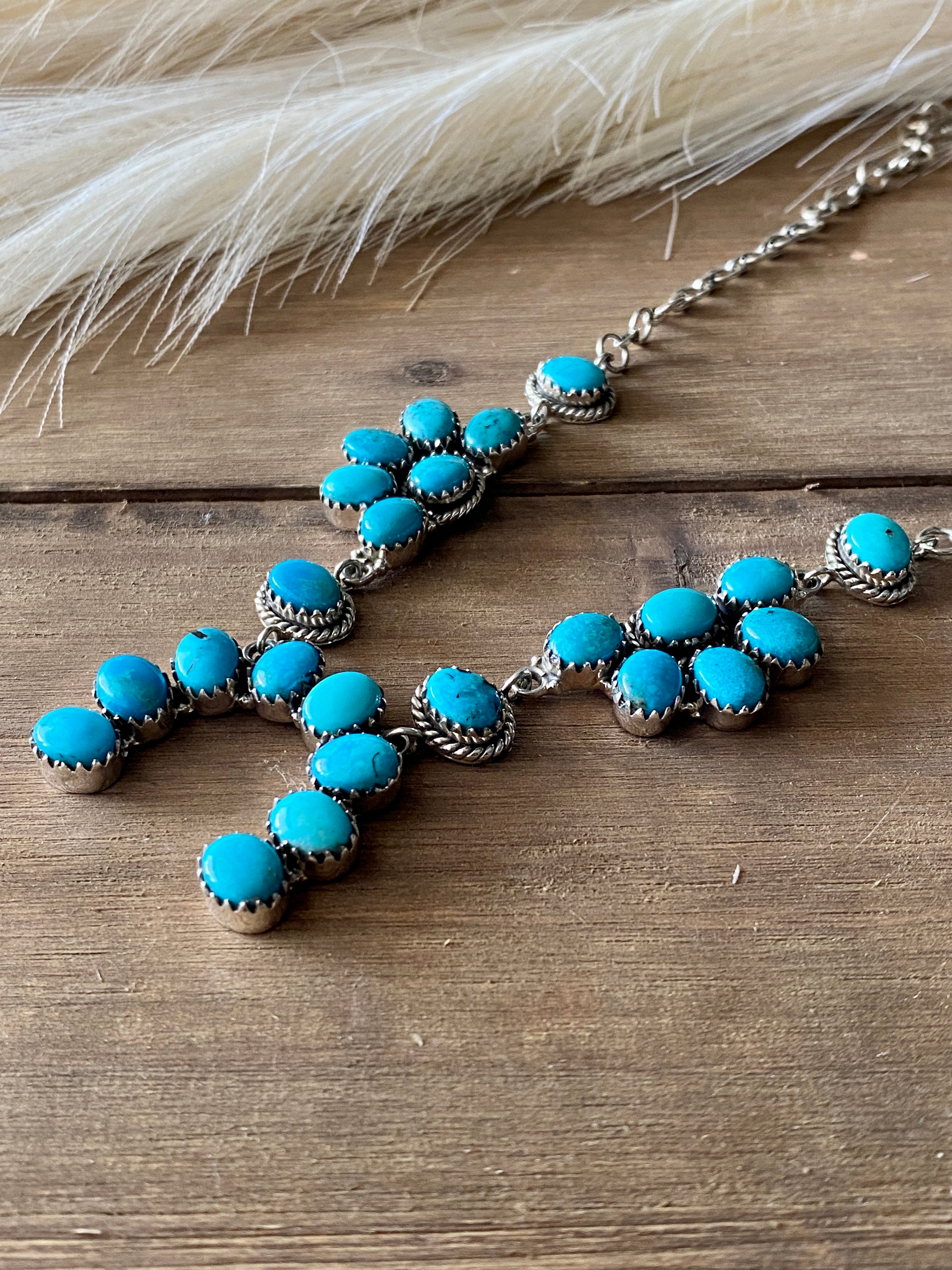 Southwest Handmade Kingman Turquoise & Sterling Silver Cluster Necklace Set