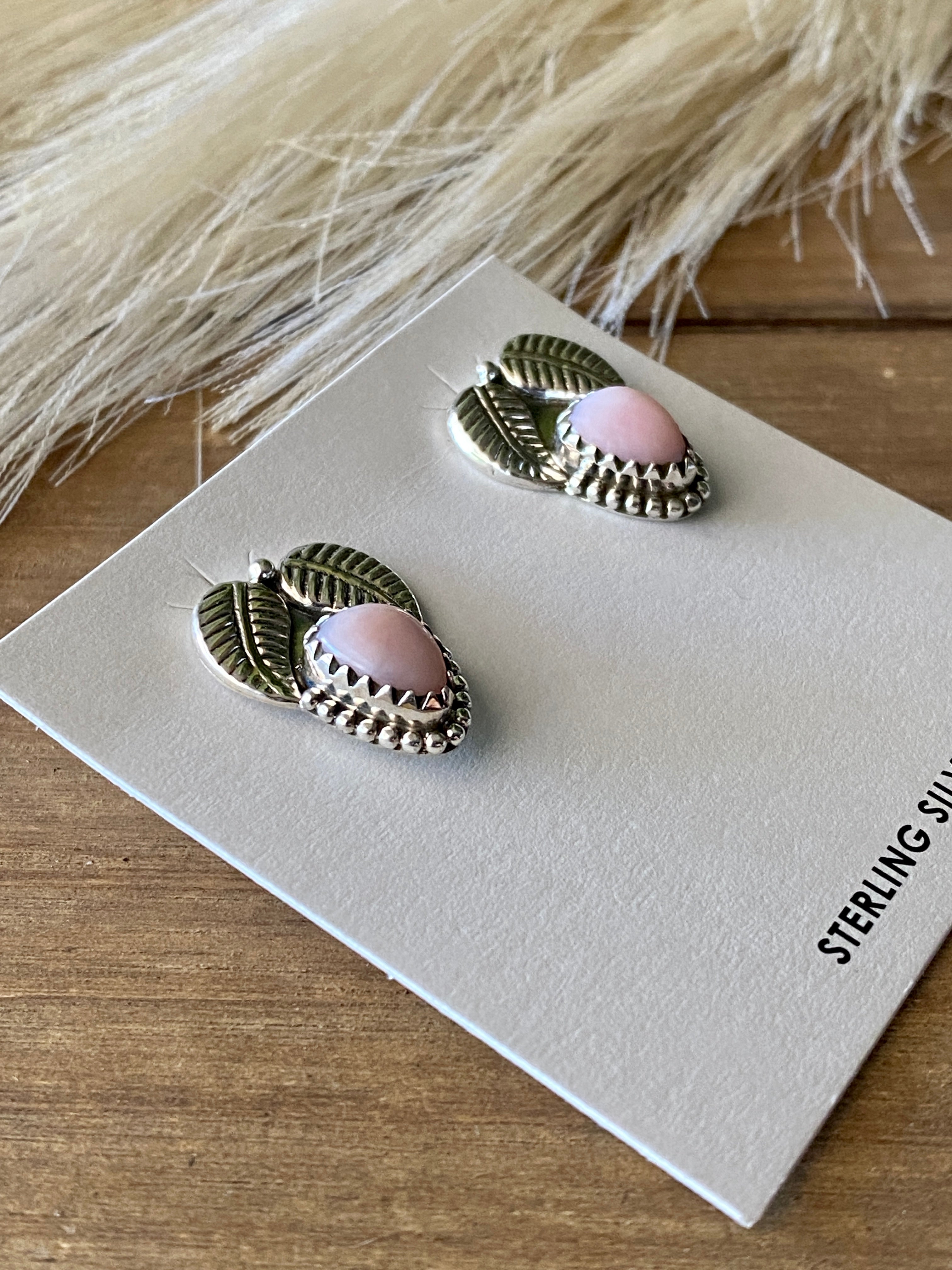 Southwest Handmade Pink Opal & Sterling Silver Post Earrings