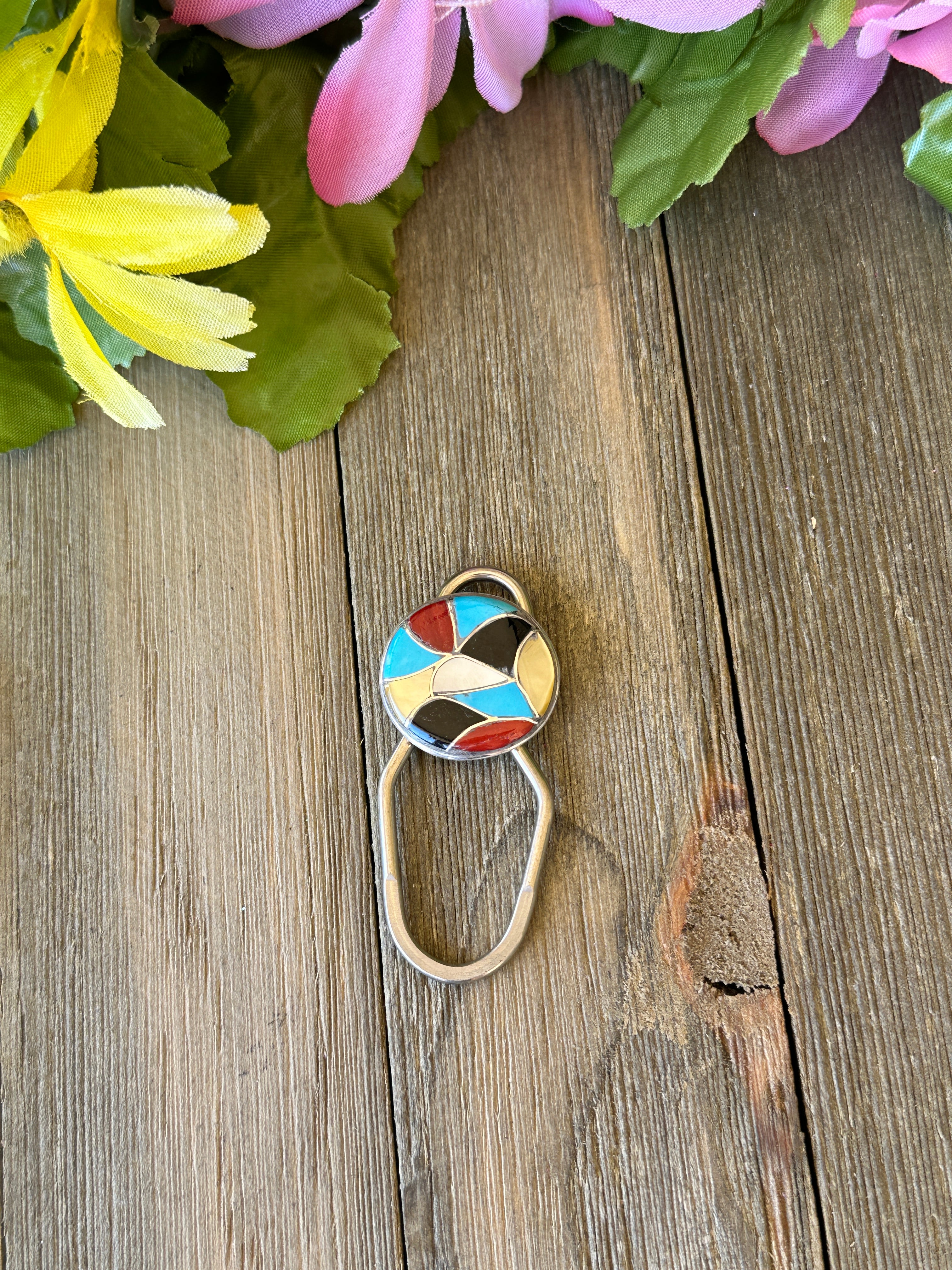 Zuni Made Inlay & Sterling Silver Keychain