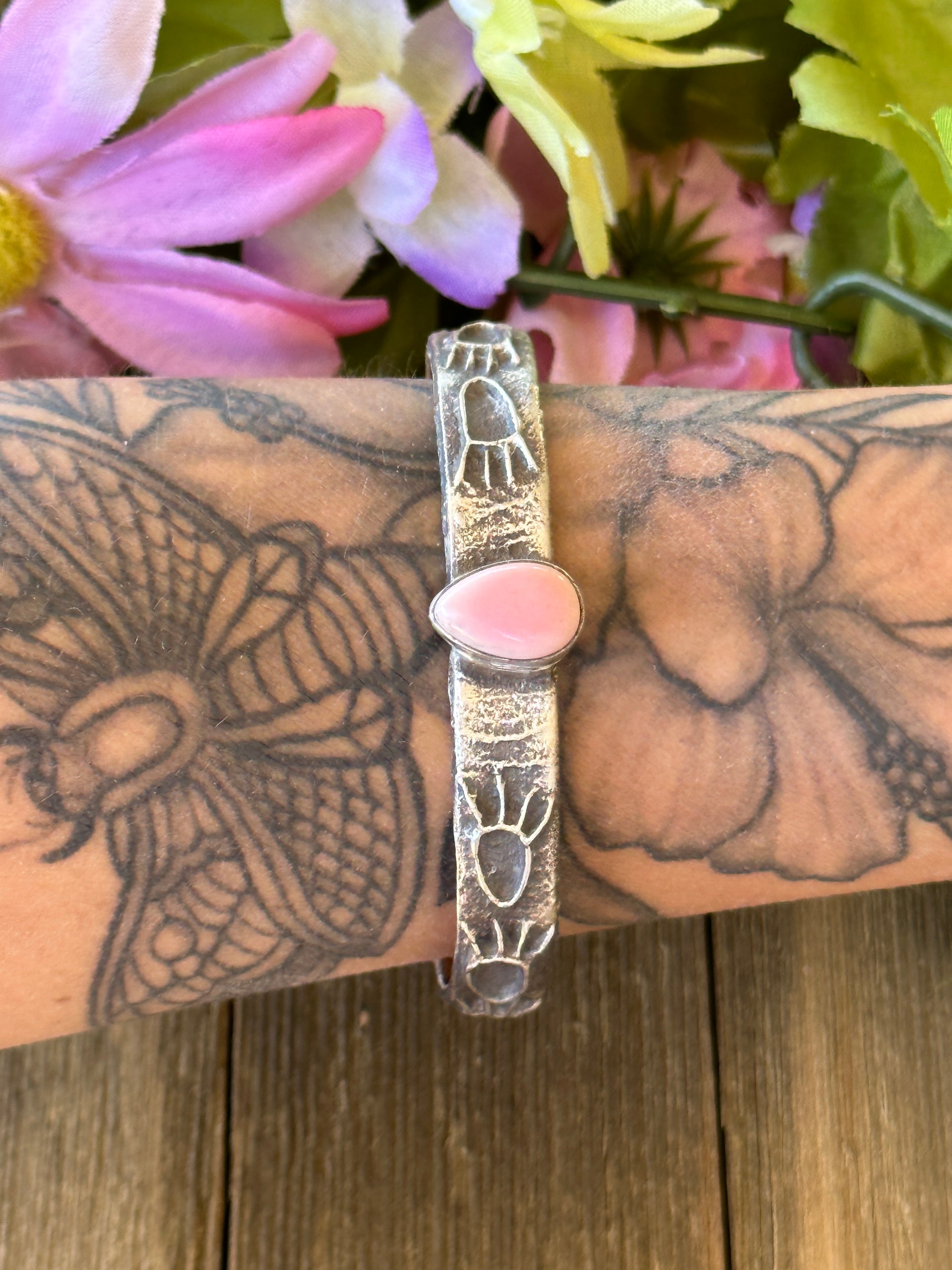 Navajo Made Pink Conch & Sterling Silver Cuff Bracelet