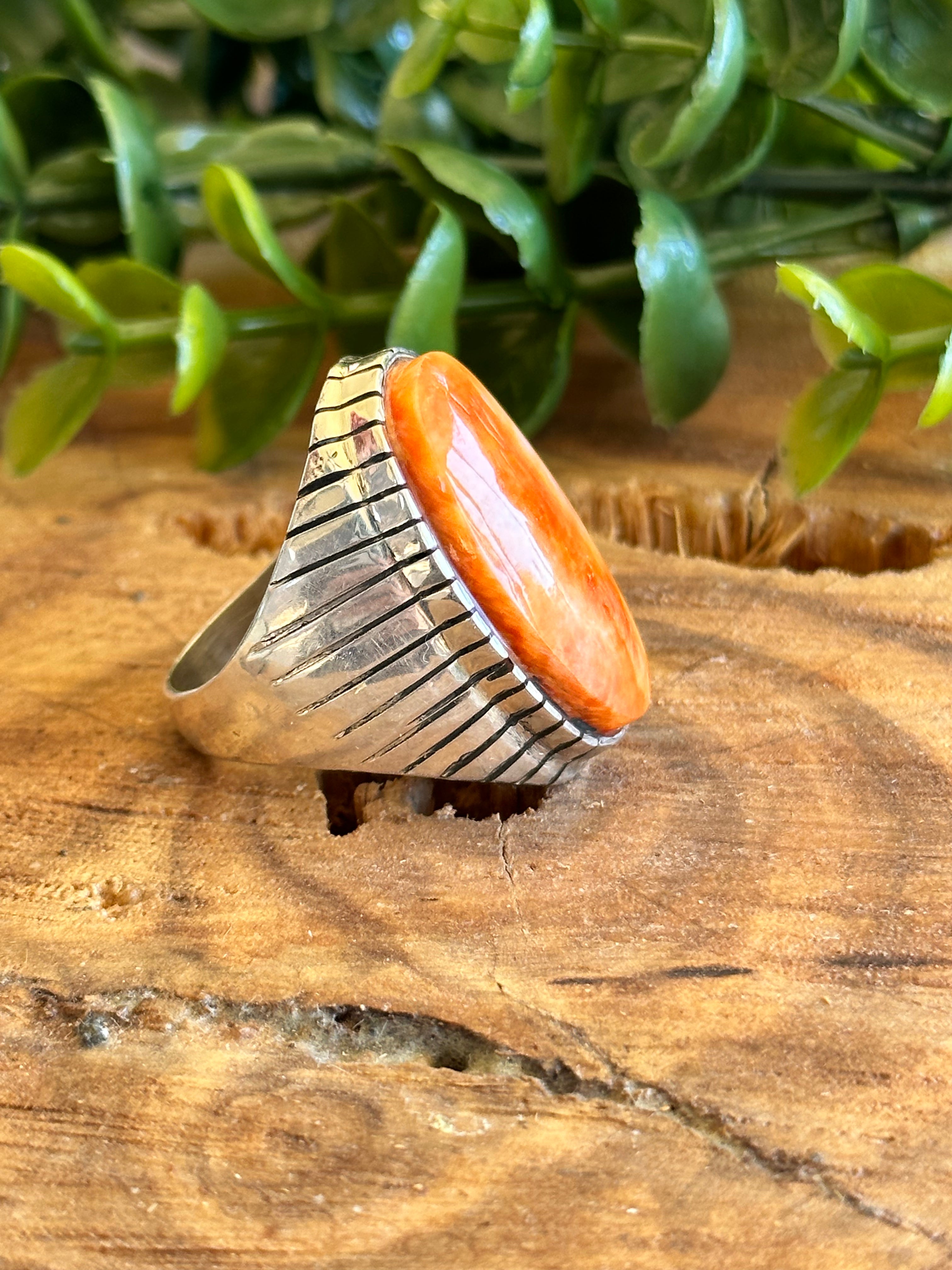 Ray Jack Spiny Oyster & Sterling Silver Ring Size 12.75