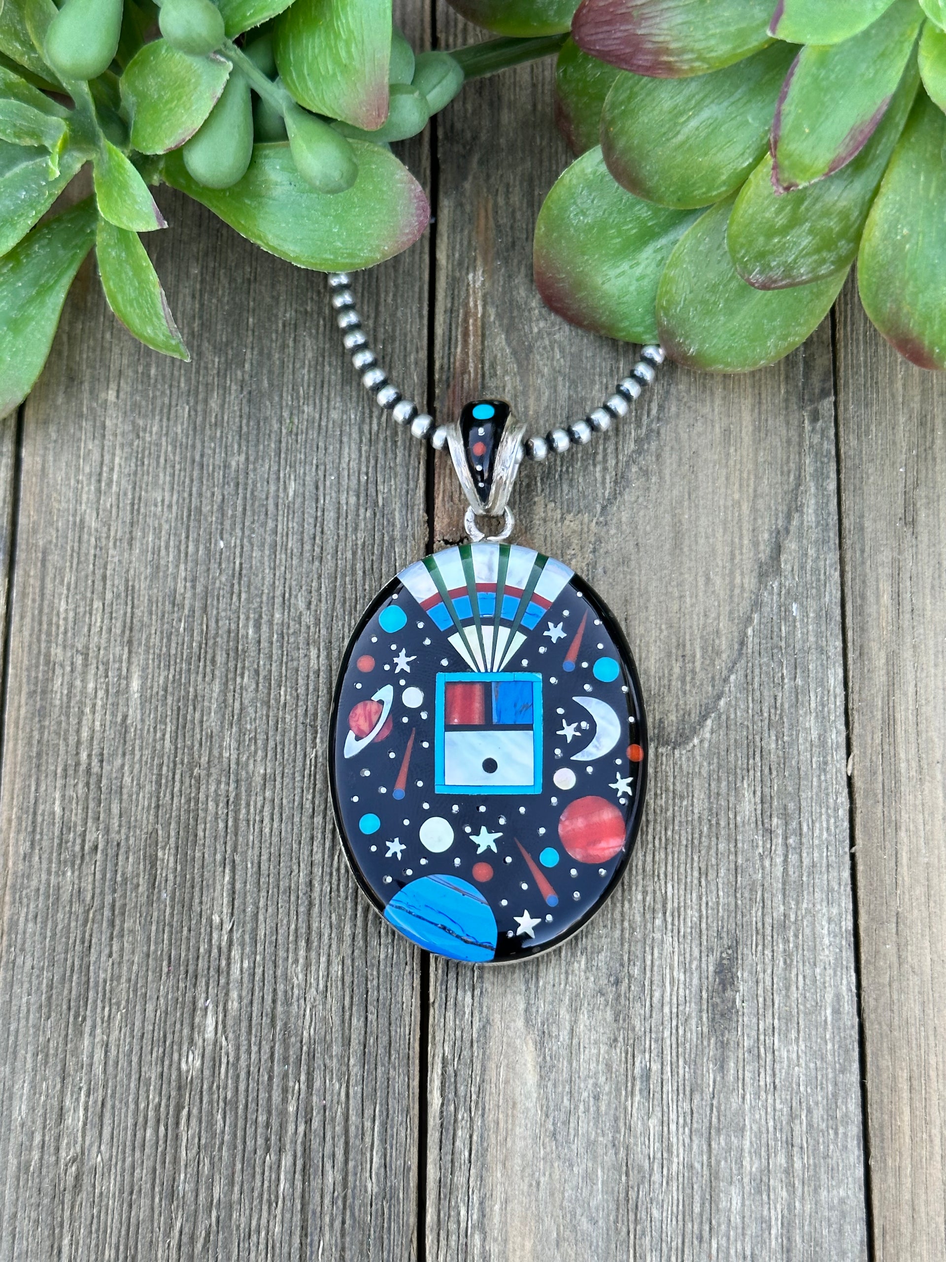 Southwest Made Multi Stone& Sterling Silver Inlay Pendant