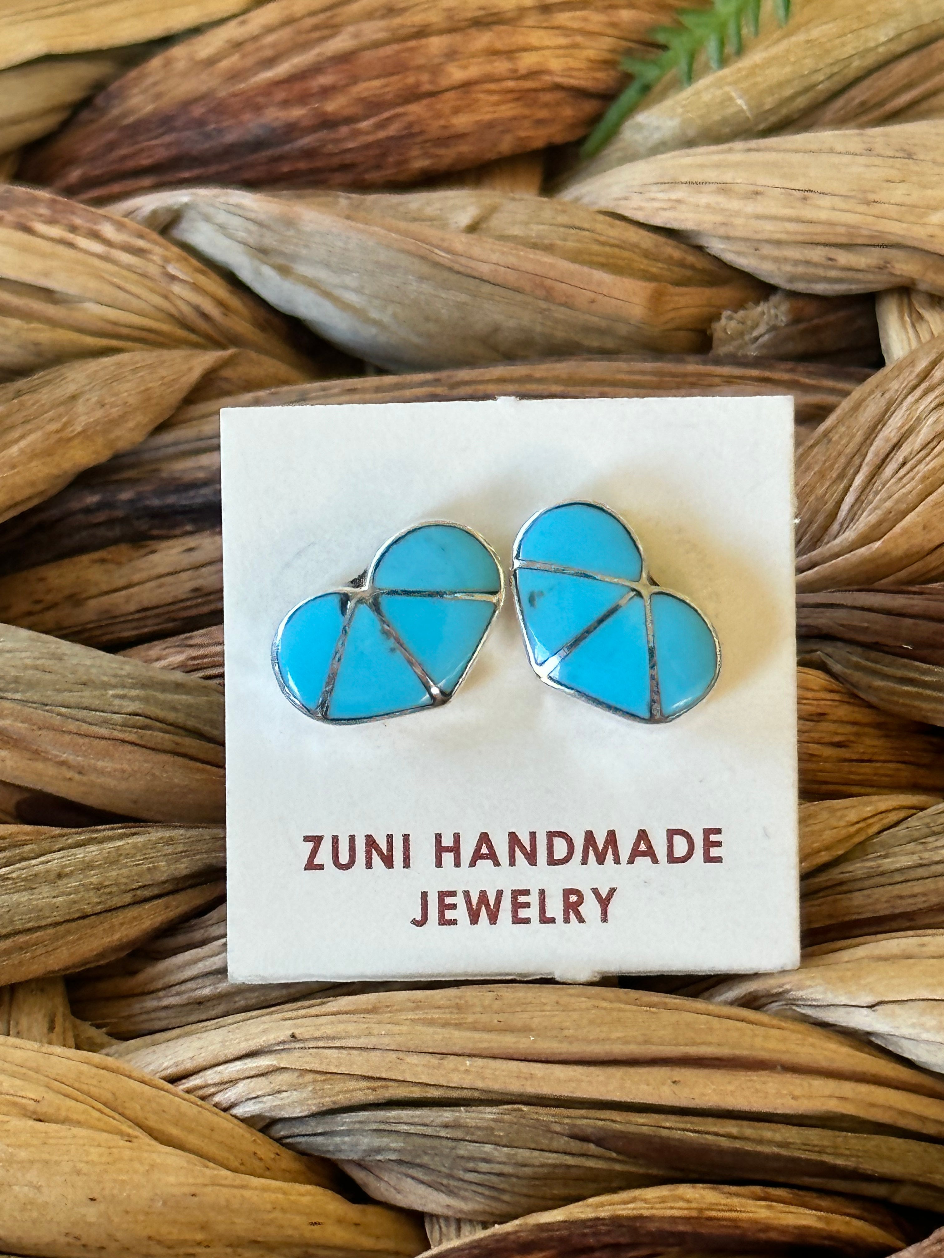 Zuni Handmade Sterling Silver Post Heart Earrings