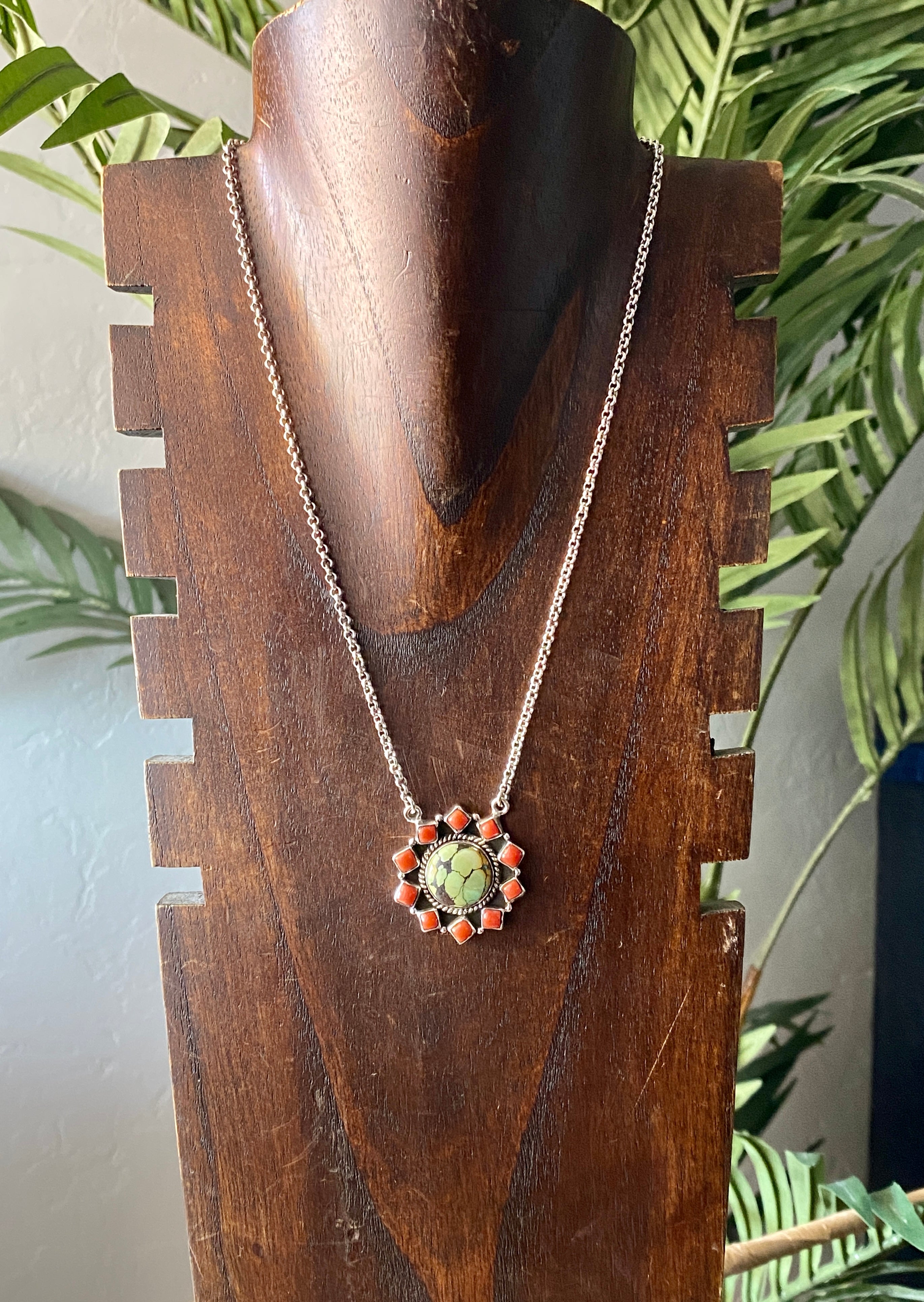 Southwest Handmade Multi Stone & Sterling Silver Cluster Necklace