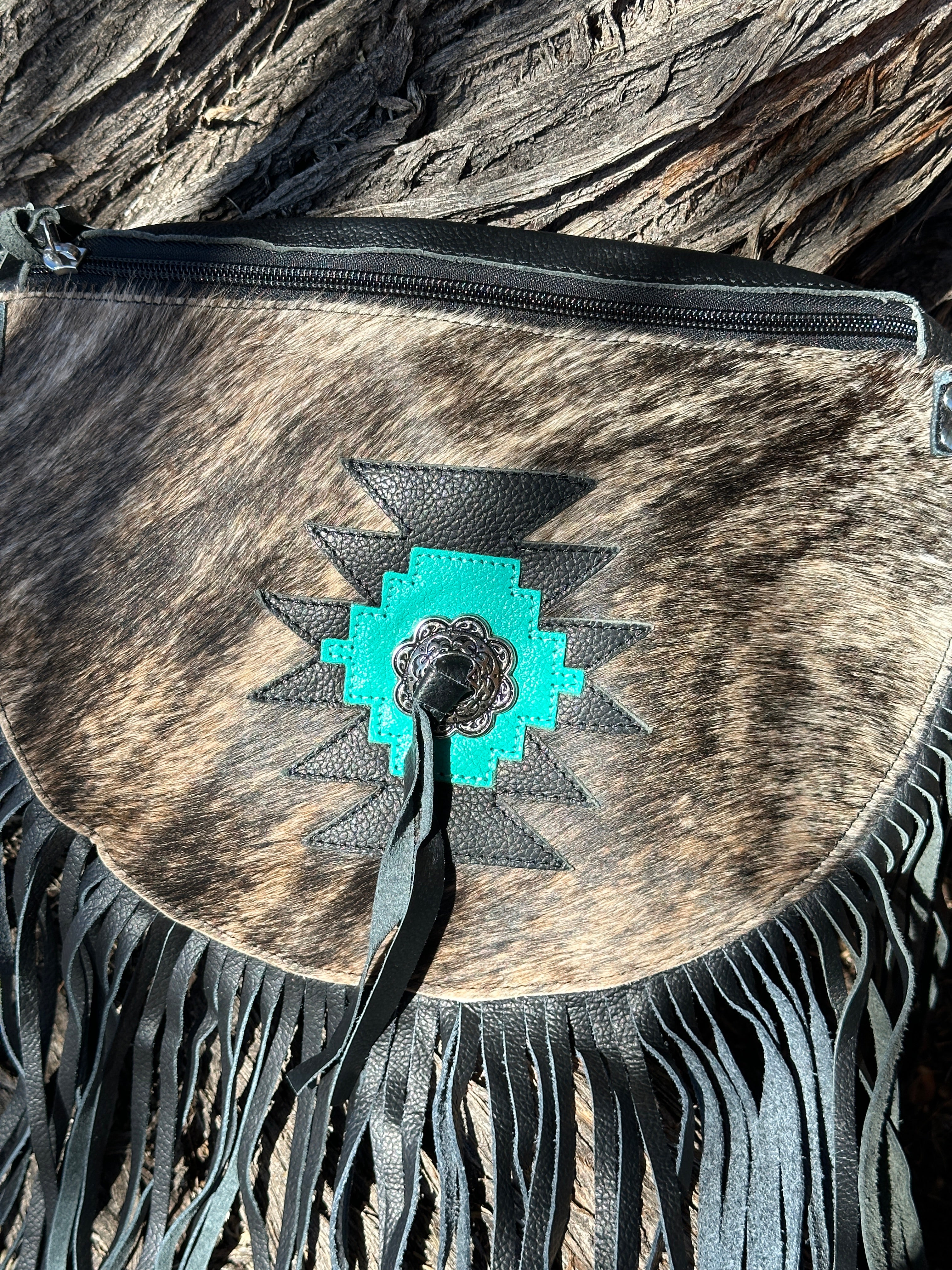 Genuine Tooled Leather & Cowhide Fringe Purse