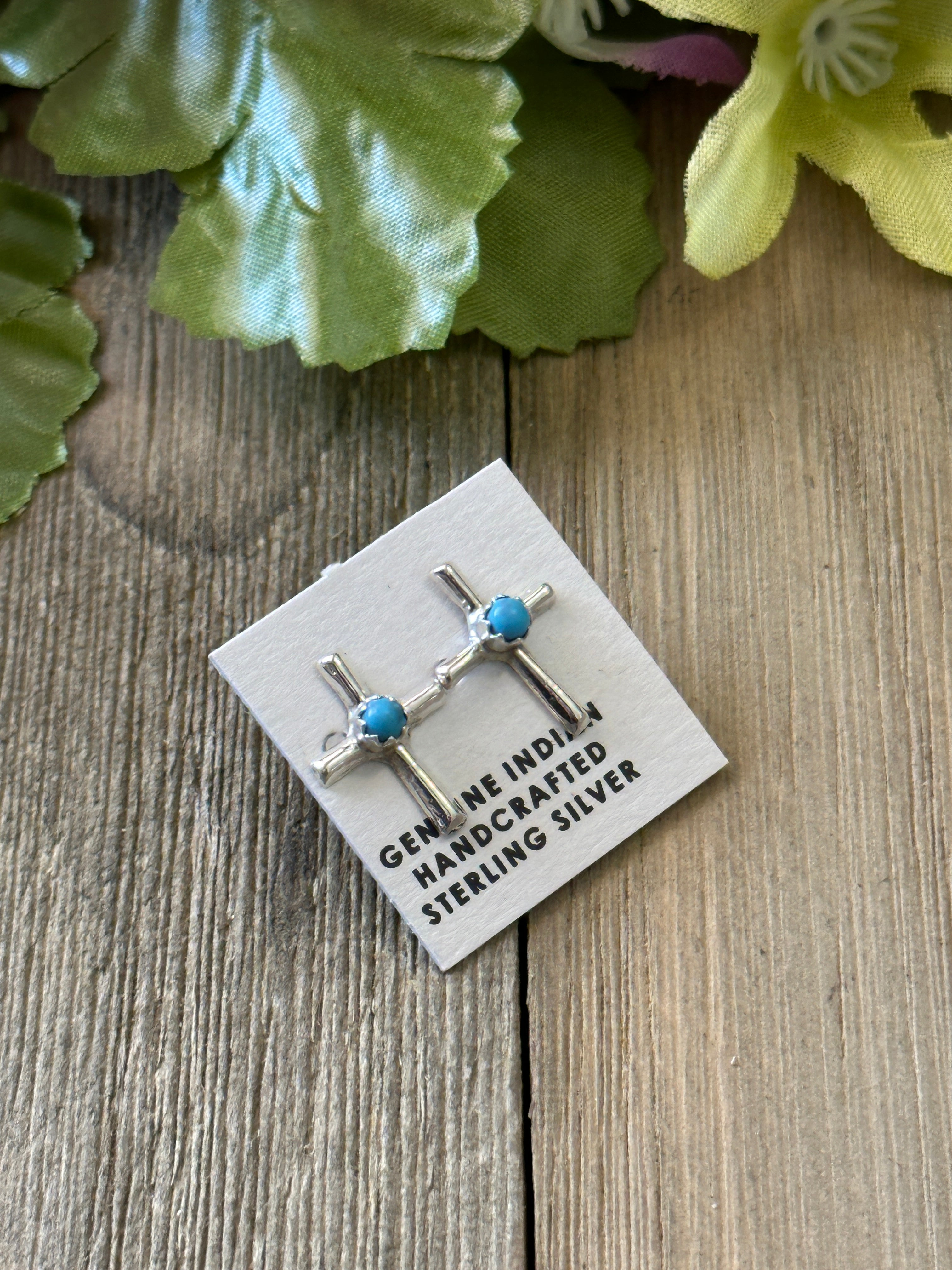 Navajo Made Turquoise & Sterling Silver Cross Earrings