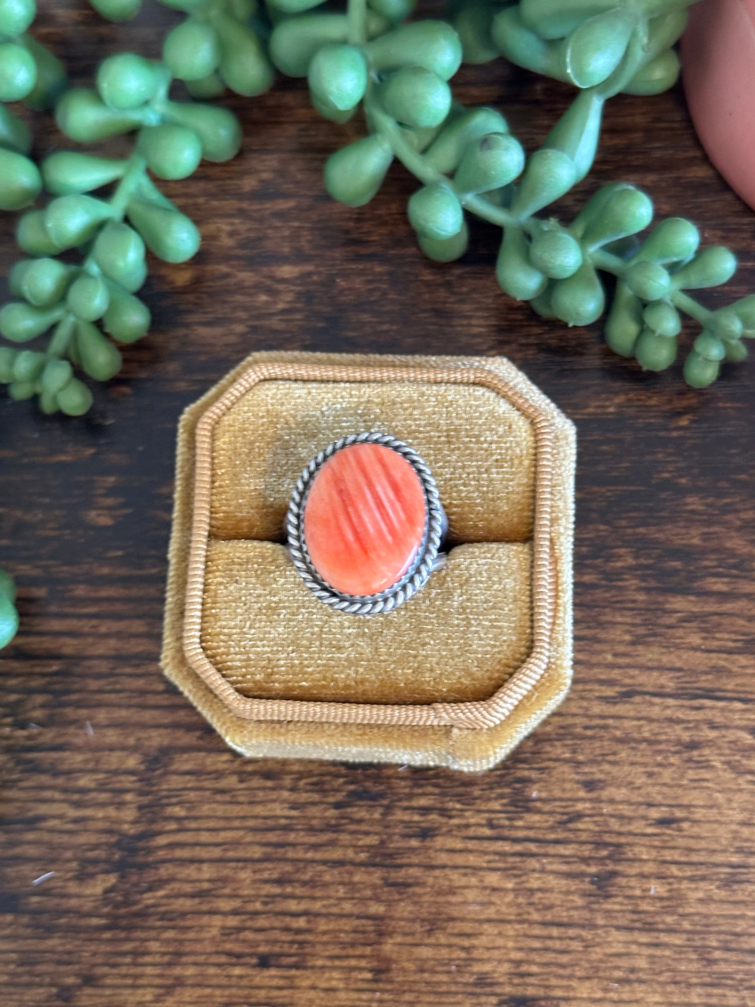 Navajo Made Spiny Oyster & Sterling Silver Ring