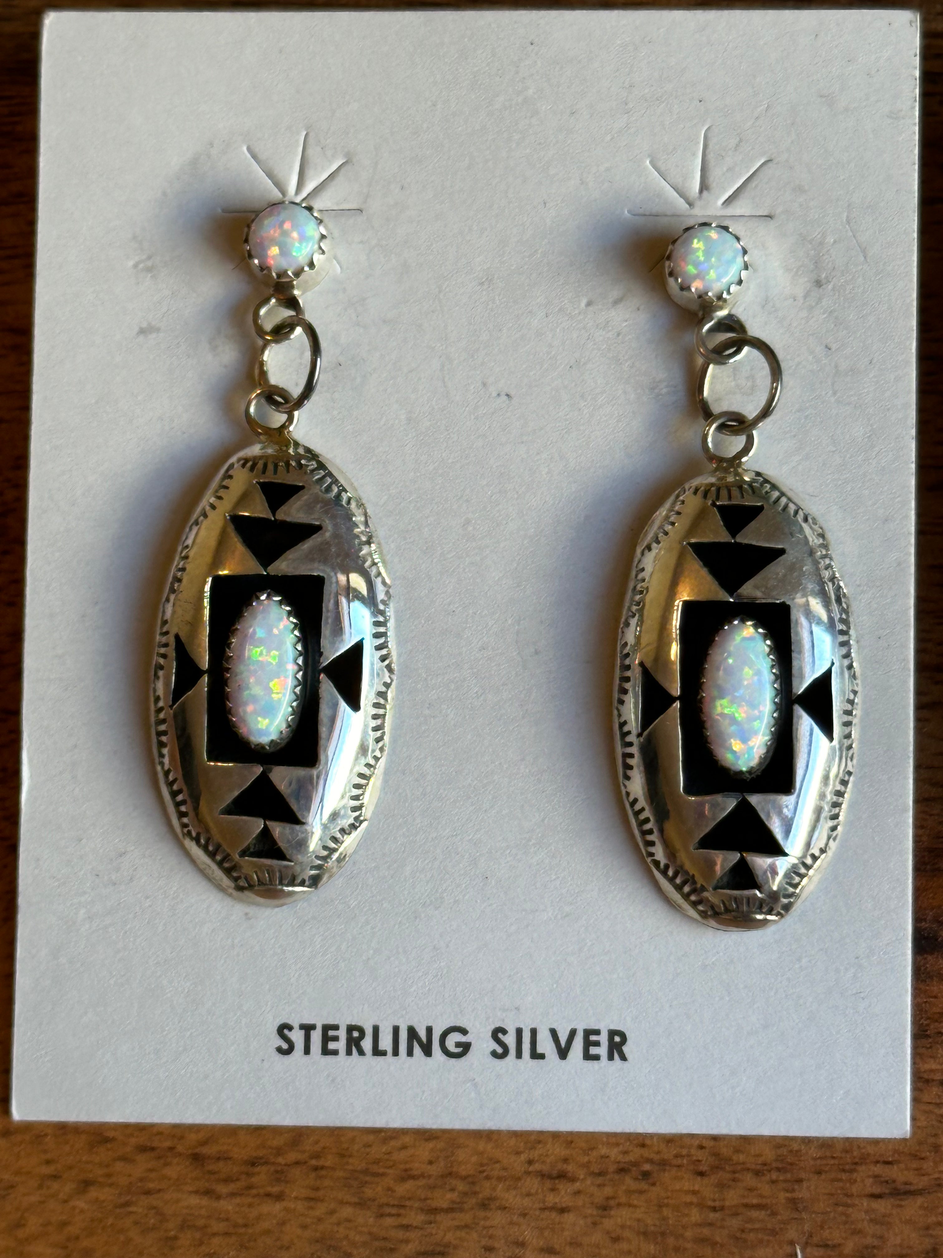 Navajo Made Opal & Sterling Silver Post Shading Earrings