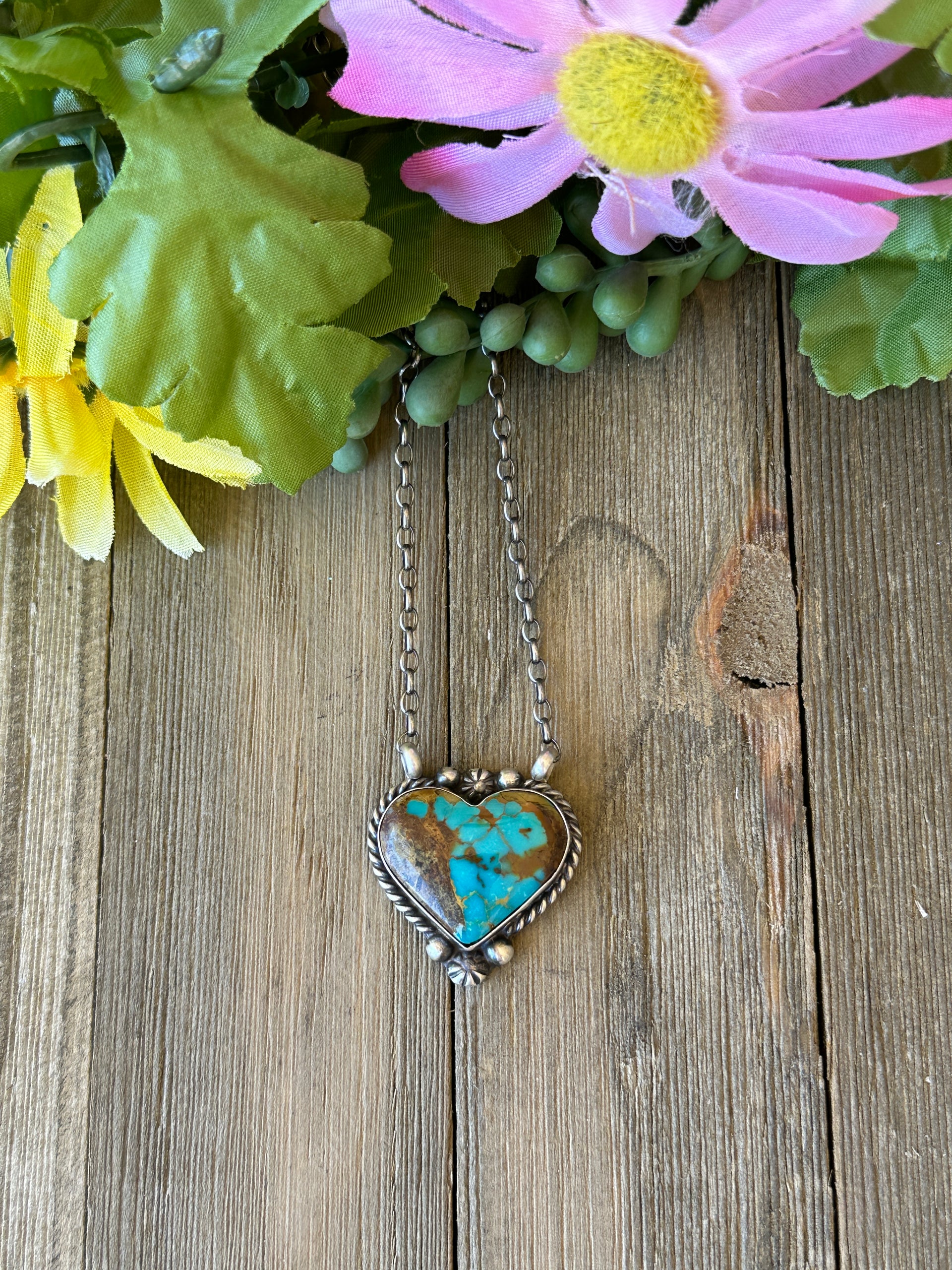 Augustine Largo Kingman Turquoise & Sterling Silver Heart Necklace