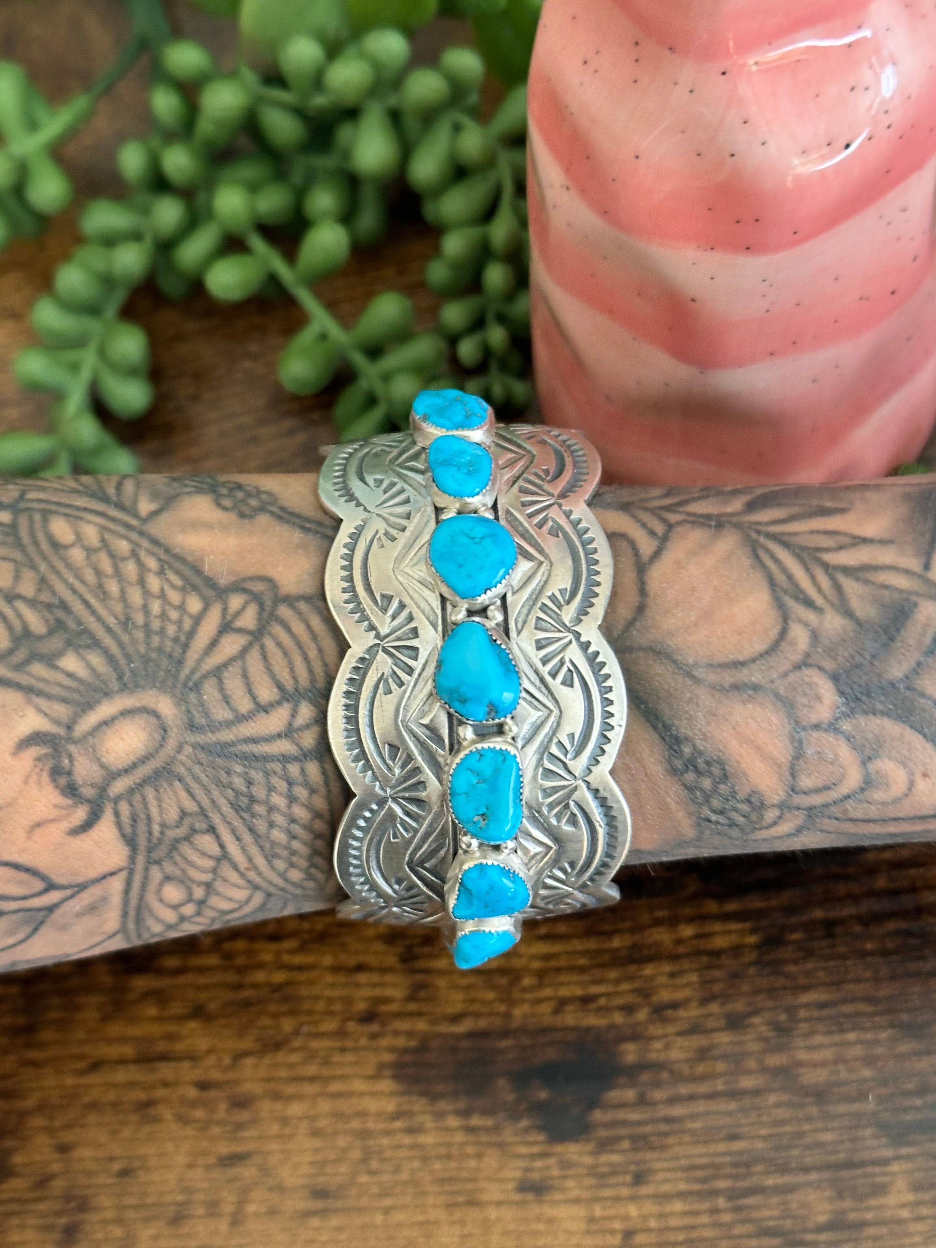 Navajo Made Kingman Turquoise & Sterling Silver Cuff Bracelet