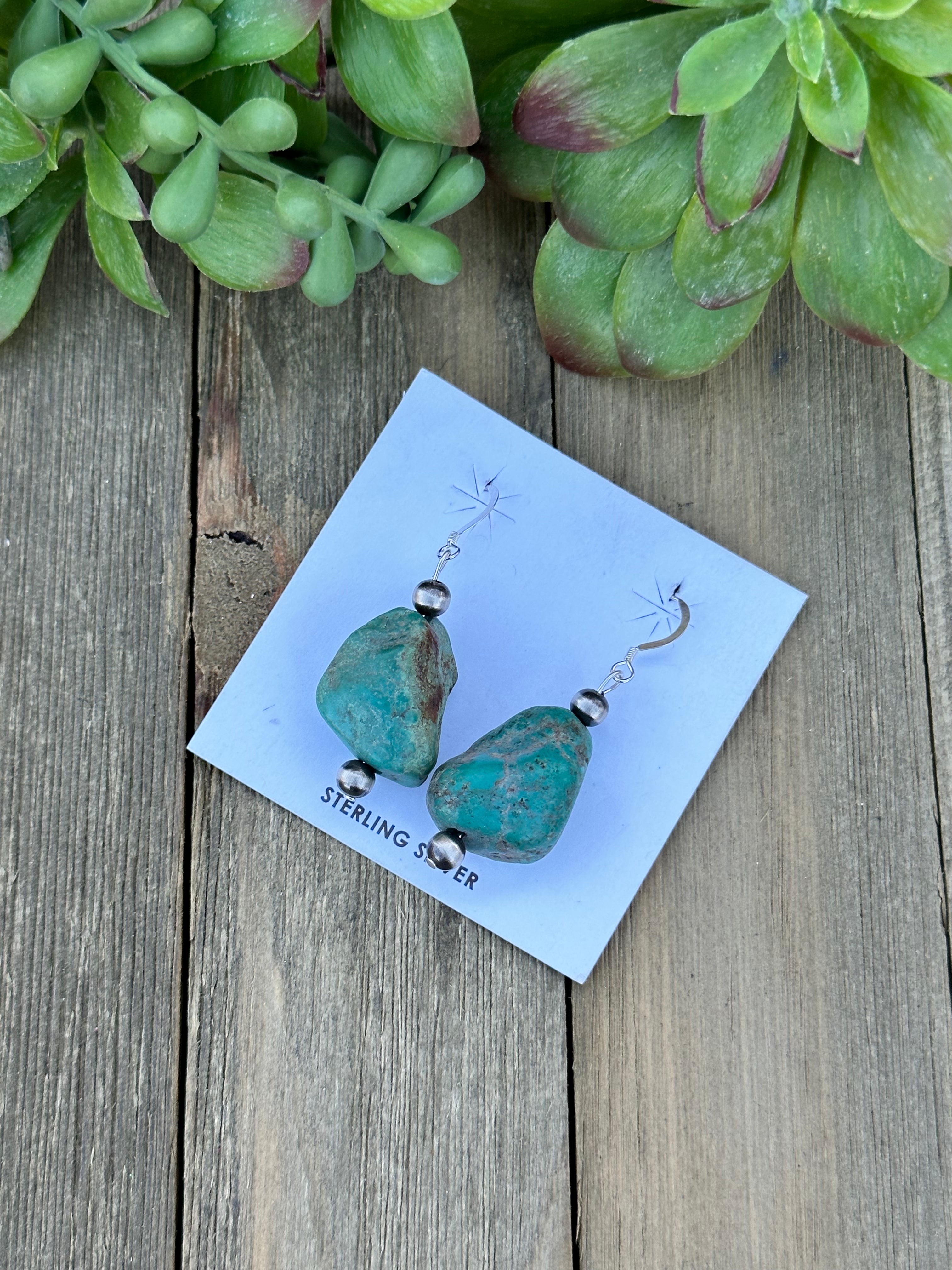 Navajo Made Campitos Turquoise & Sterling Silver Dangle Earrings