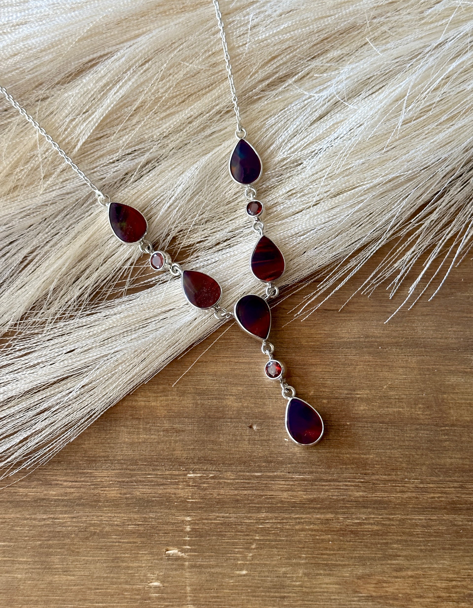 Southwest Handmade Mohave Opal & Sterling Silver Lariat Necklace