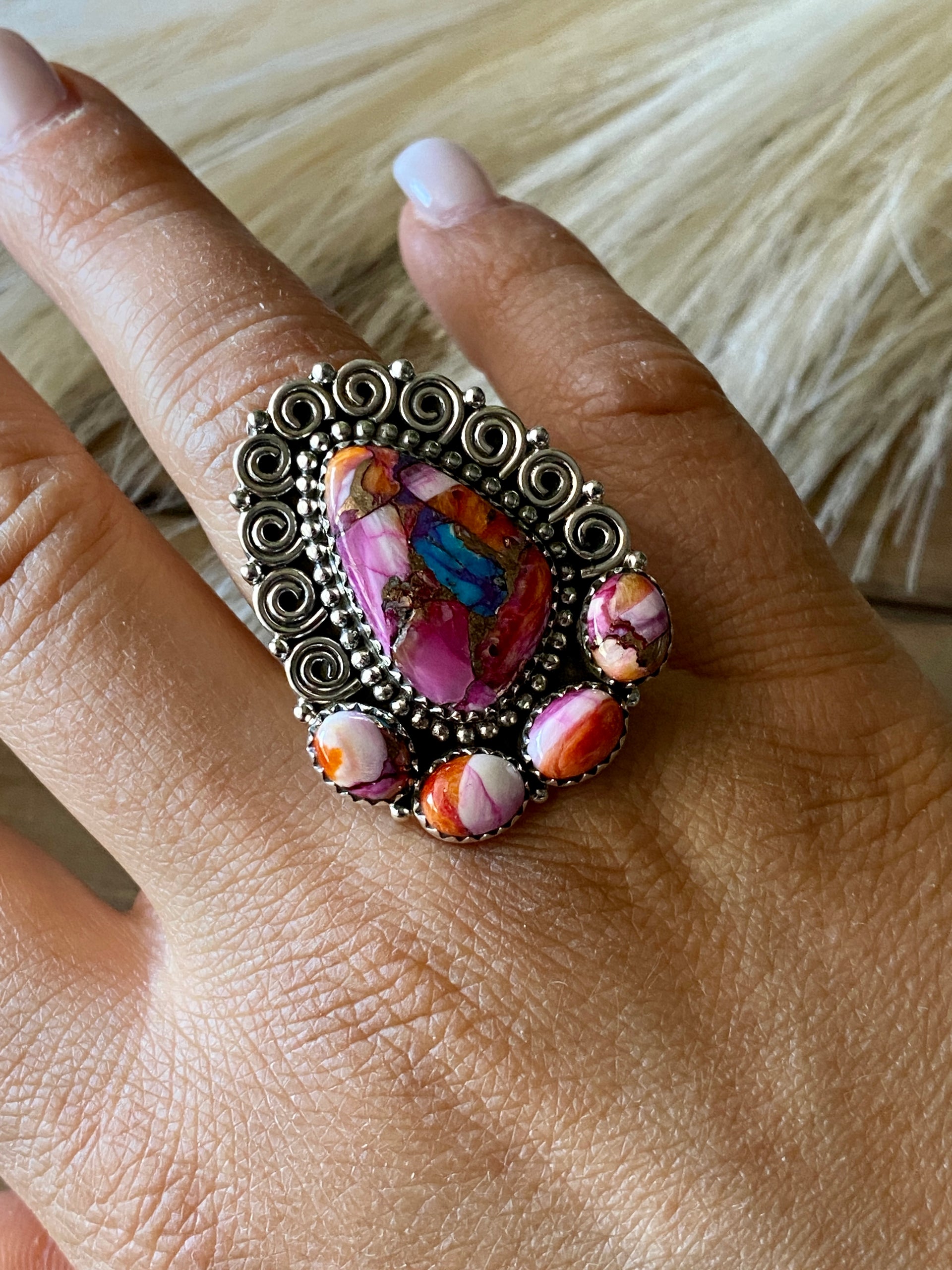 Southwest Handmade Mohave Turquoise & Sterling Silver Adjustable Ring