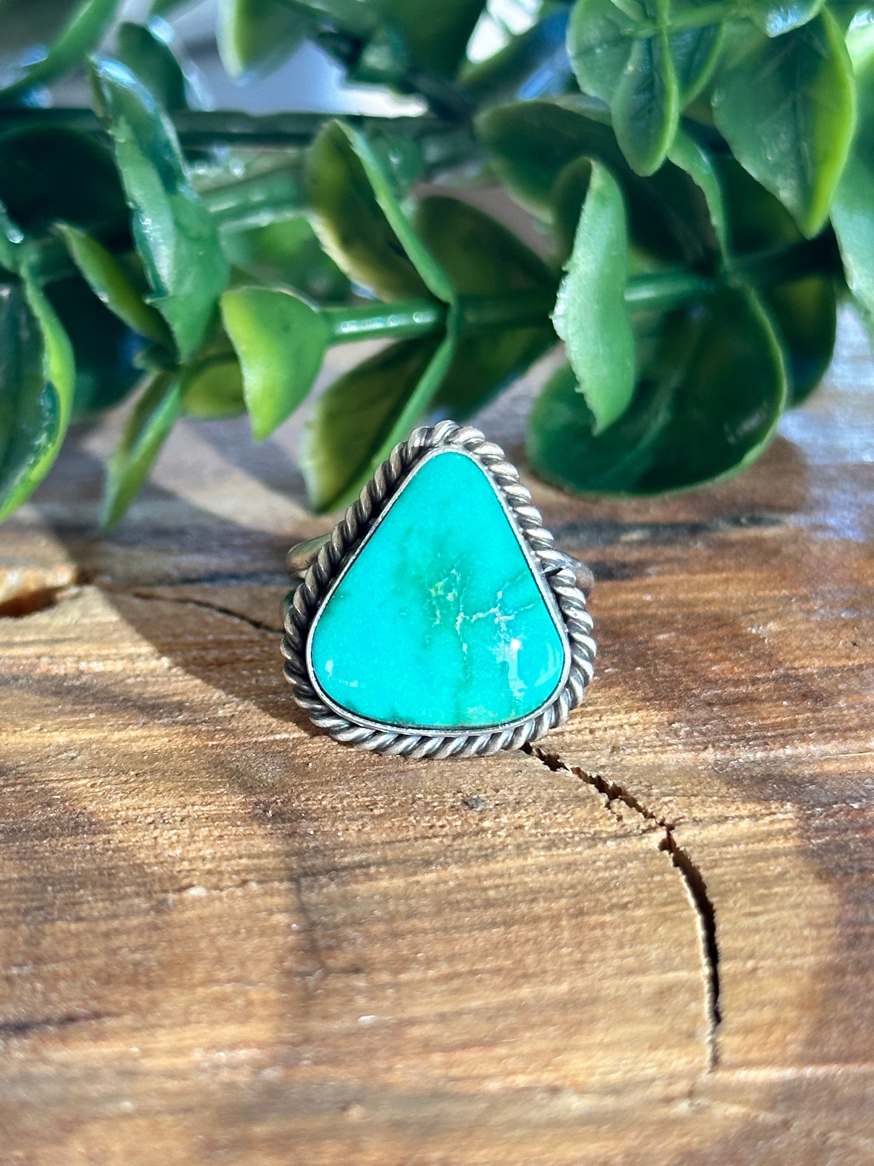 Navajo Made Sonoran Gold Turquoise & Sterling Silver Ring Size 6