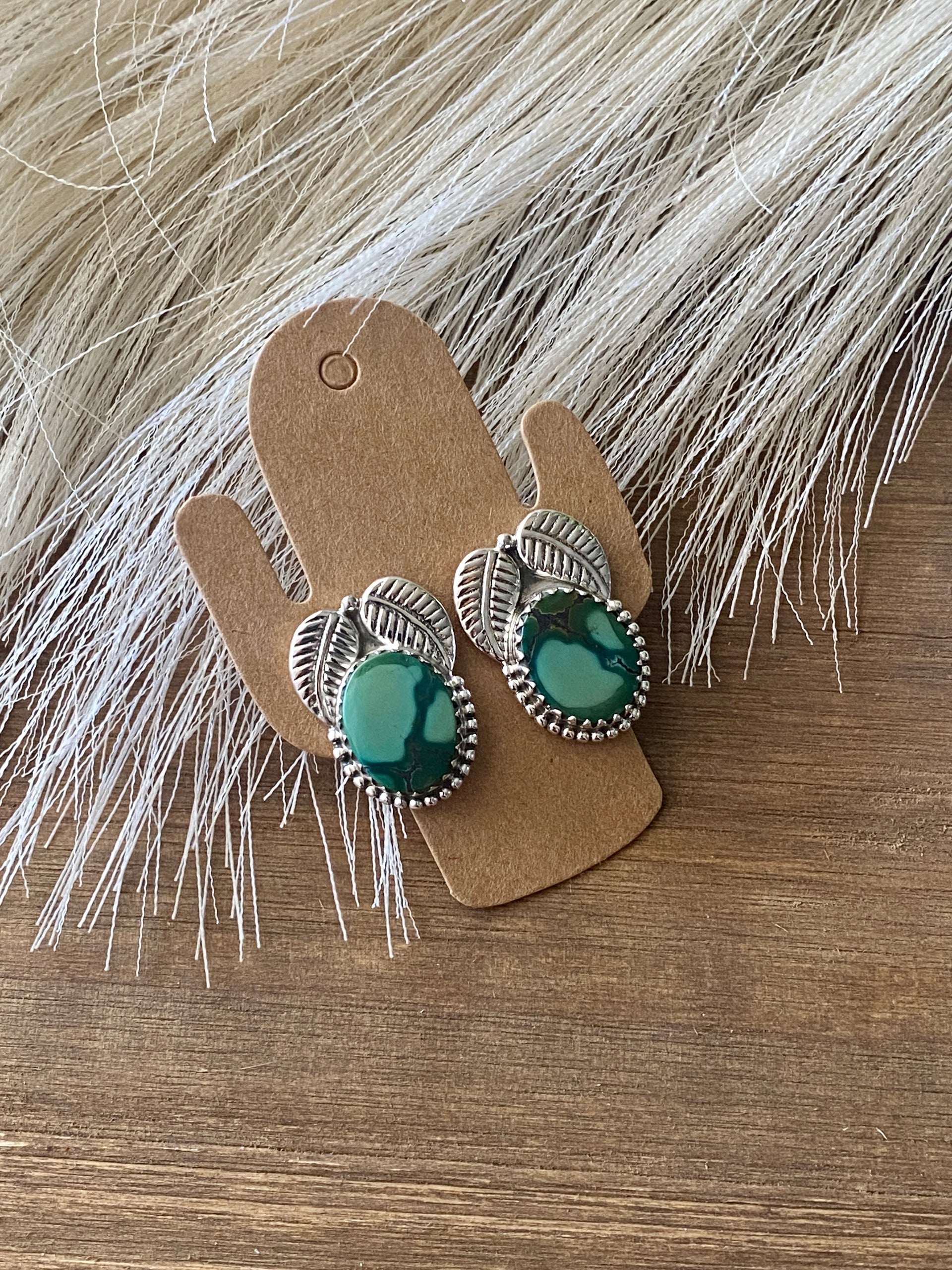 Southwest Handmade Hubei Turquoise & Sterling Silver Post Earrings