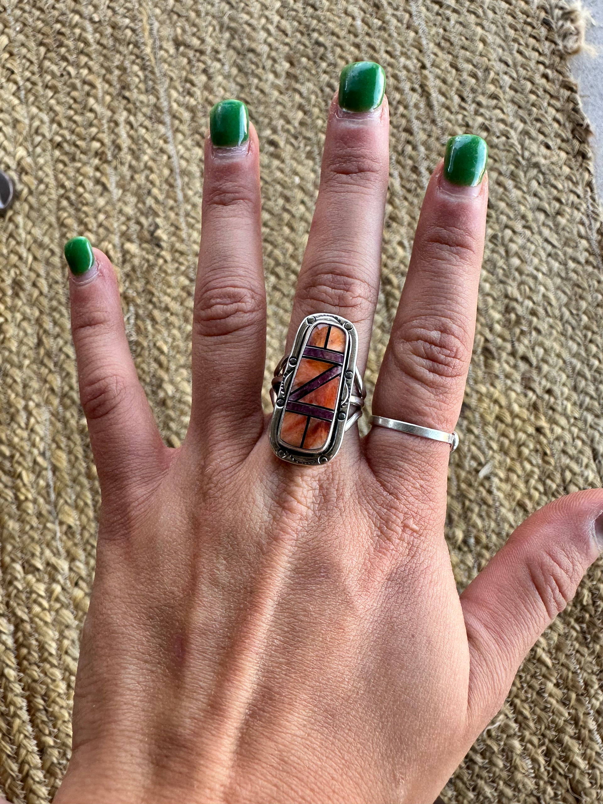 Navajo Made Multi Stone Ring & Sterling Silver Inlay Ring Size 8