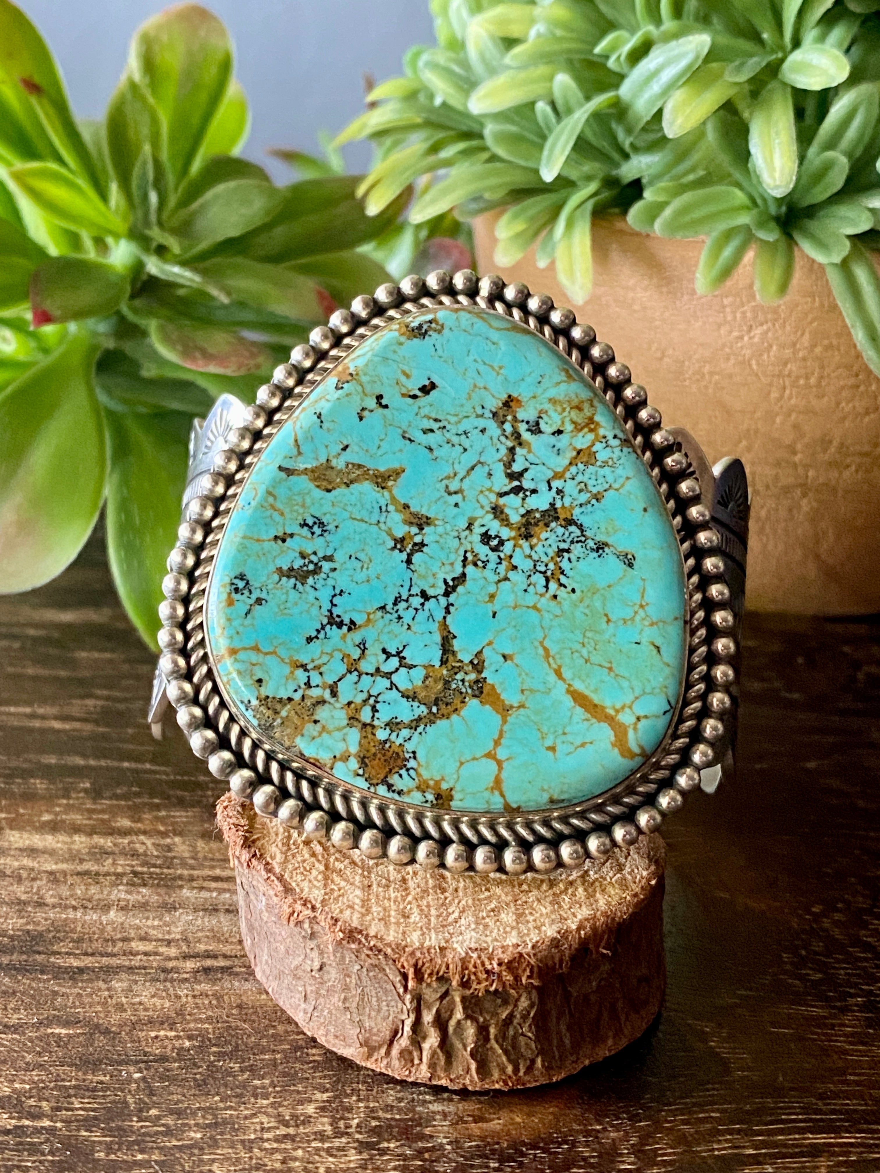 Navajo Made #8 Turquoise & Sterling Silver Cuff Bracelet