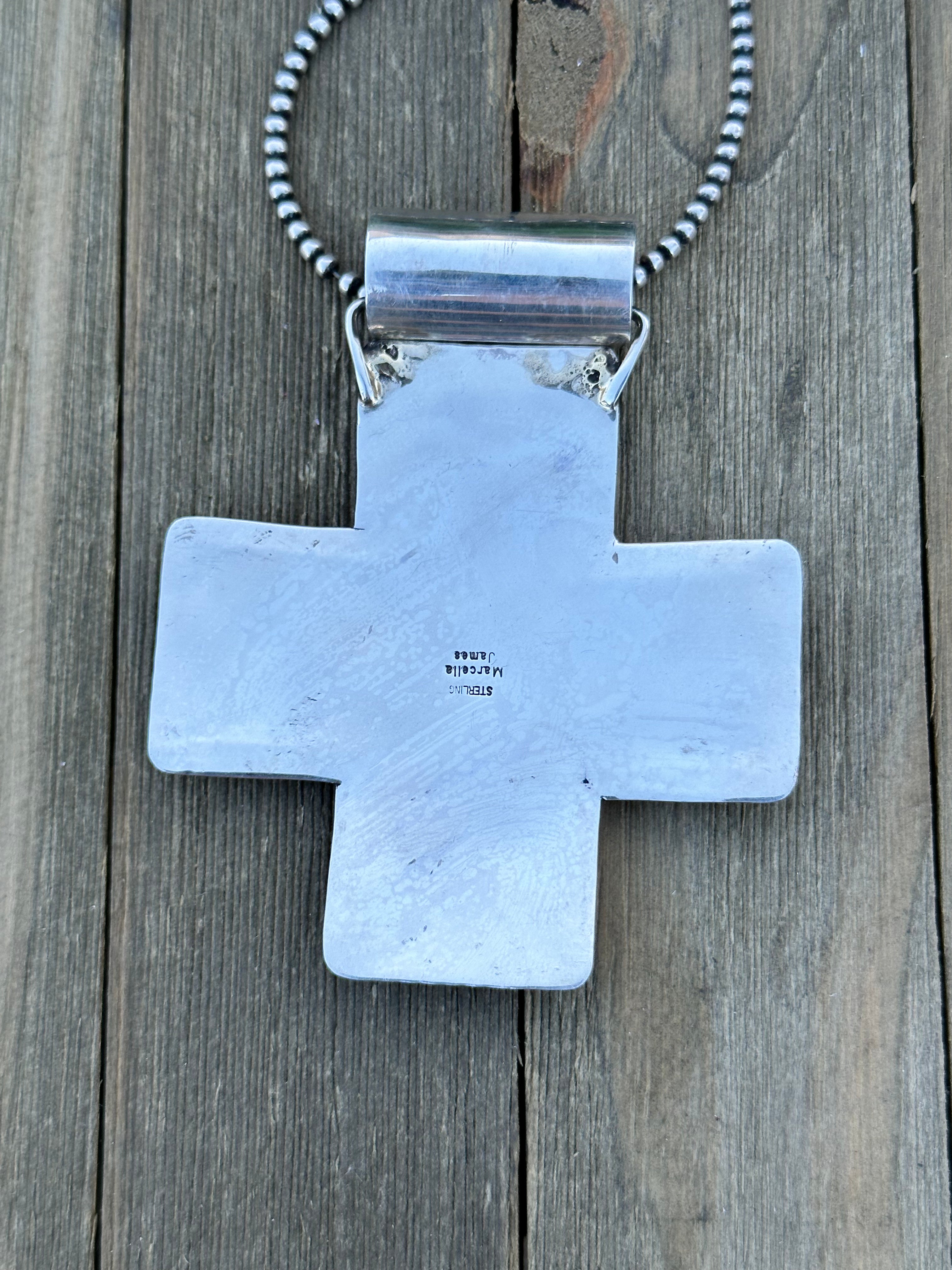 Marcella James White Opal & Sterling Silver Cross Pendant