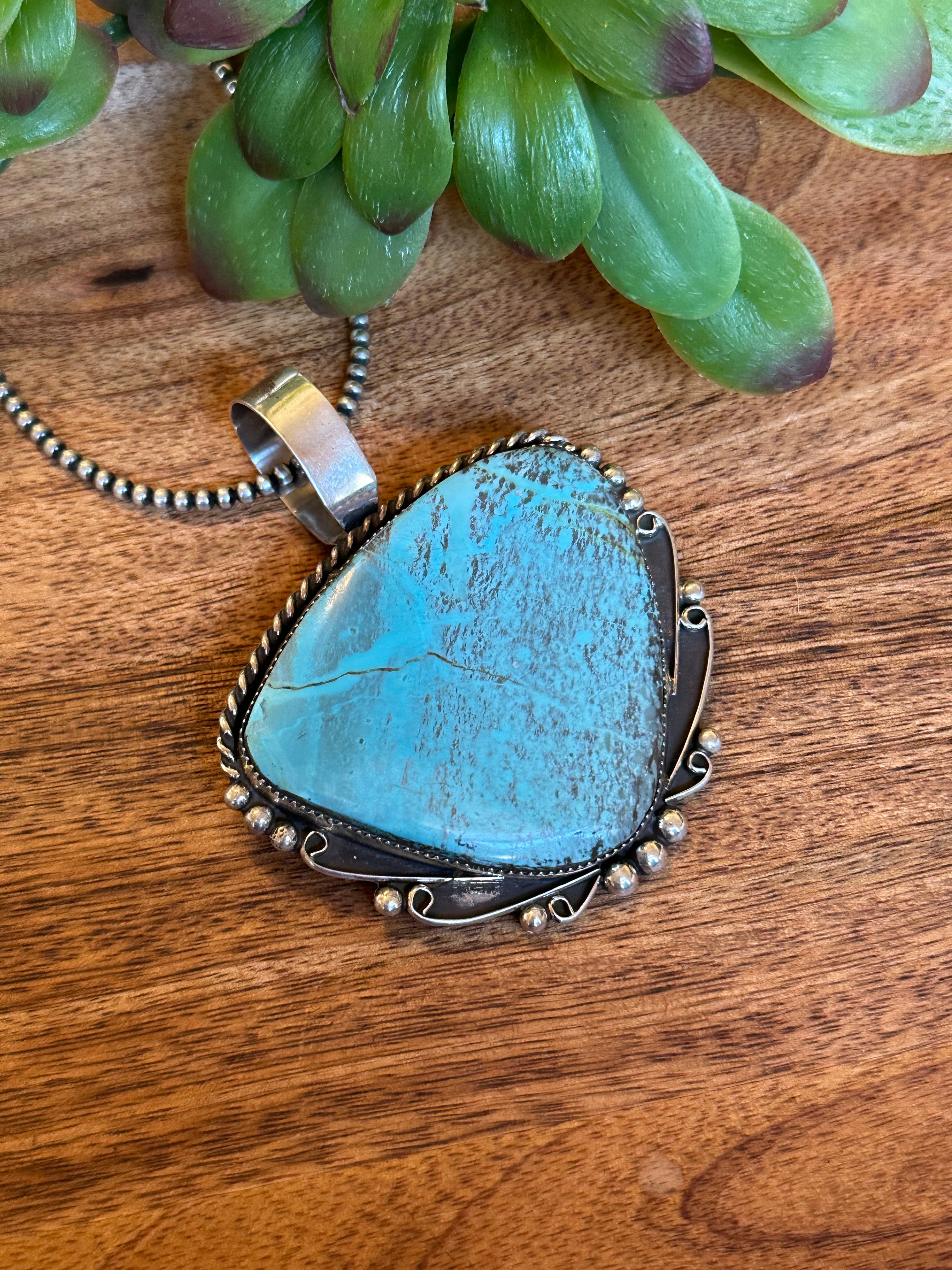 Navajo Made #8 Turquoise & Sterling Silver Pendant